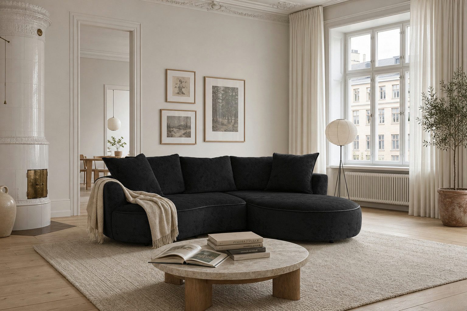 foamnova Ecksofa Mantua, 3-Sitzer mit Recamiere, organische Form, Breite 260 cm, Organische, fließende Form, echt bezogener Rücken