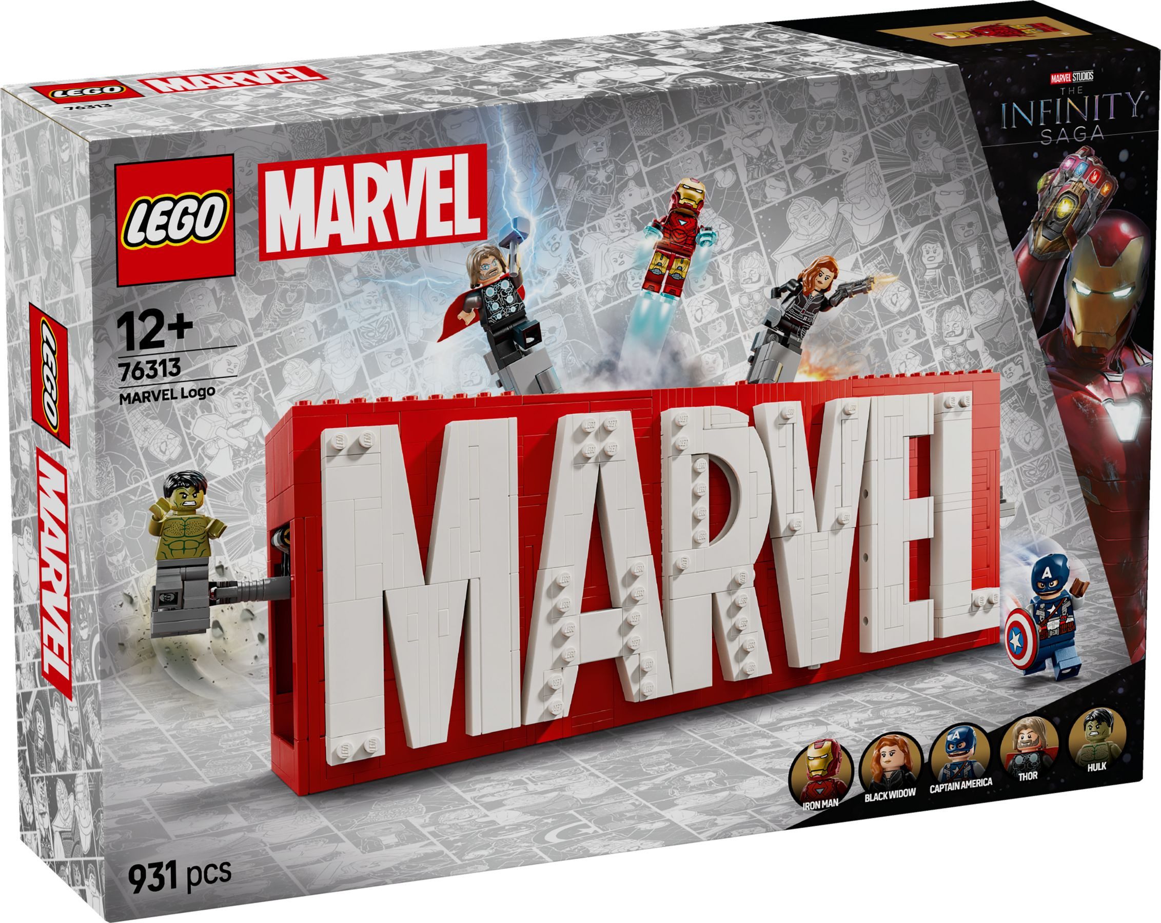 LEGO® LEGO® Super Heroes 76313 MARVEL Logo & Minifiguren Konstruktionsspielsteine, (931 St)