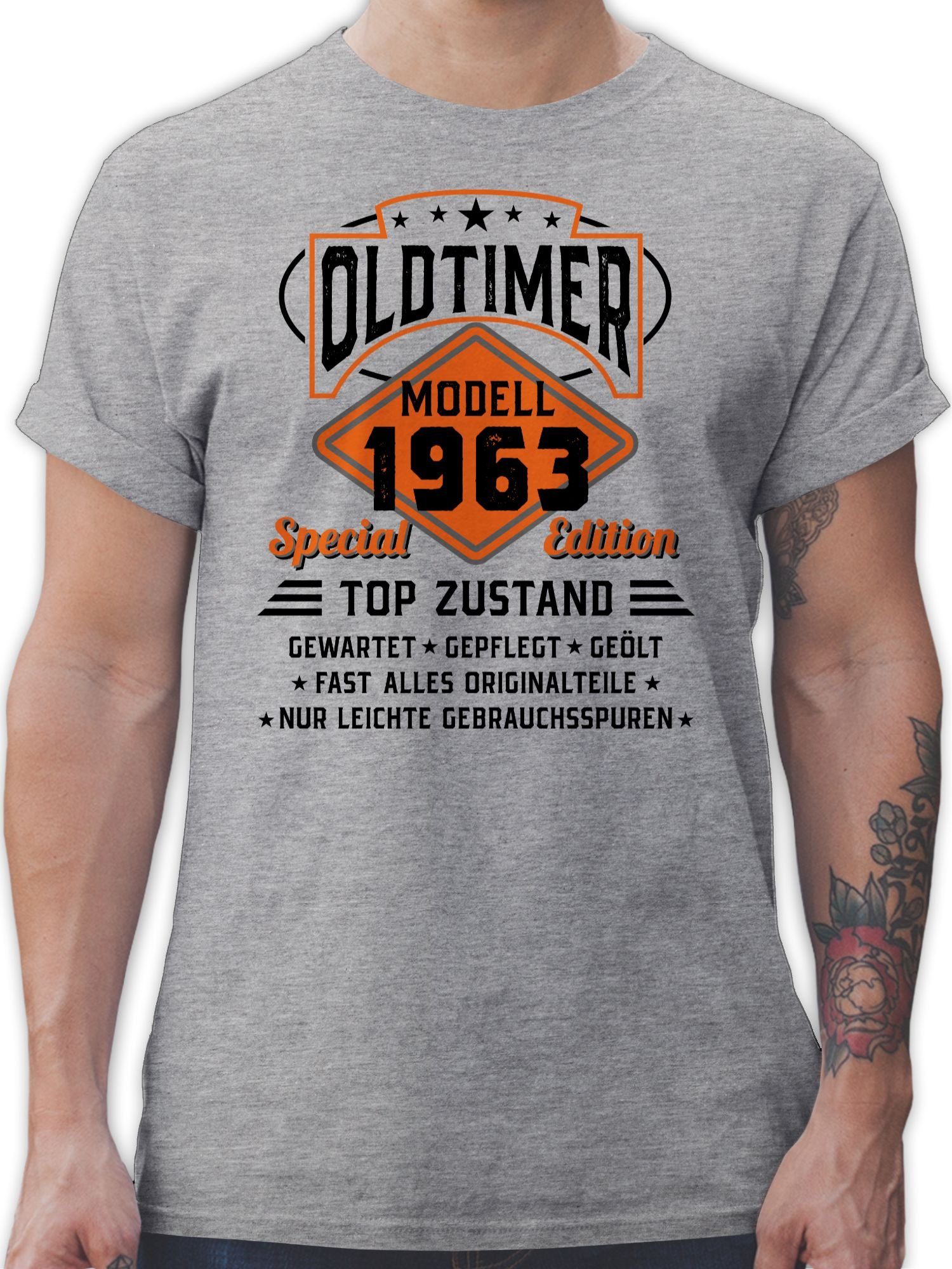 Shirtracer T-Shirt Oldtimer Modell 1963 - schwarz 60. Geburtstag 1 Grau meliert