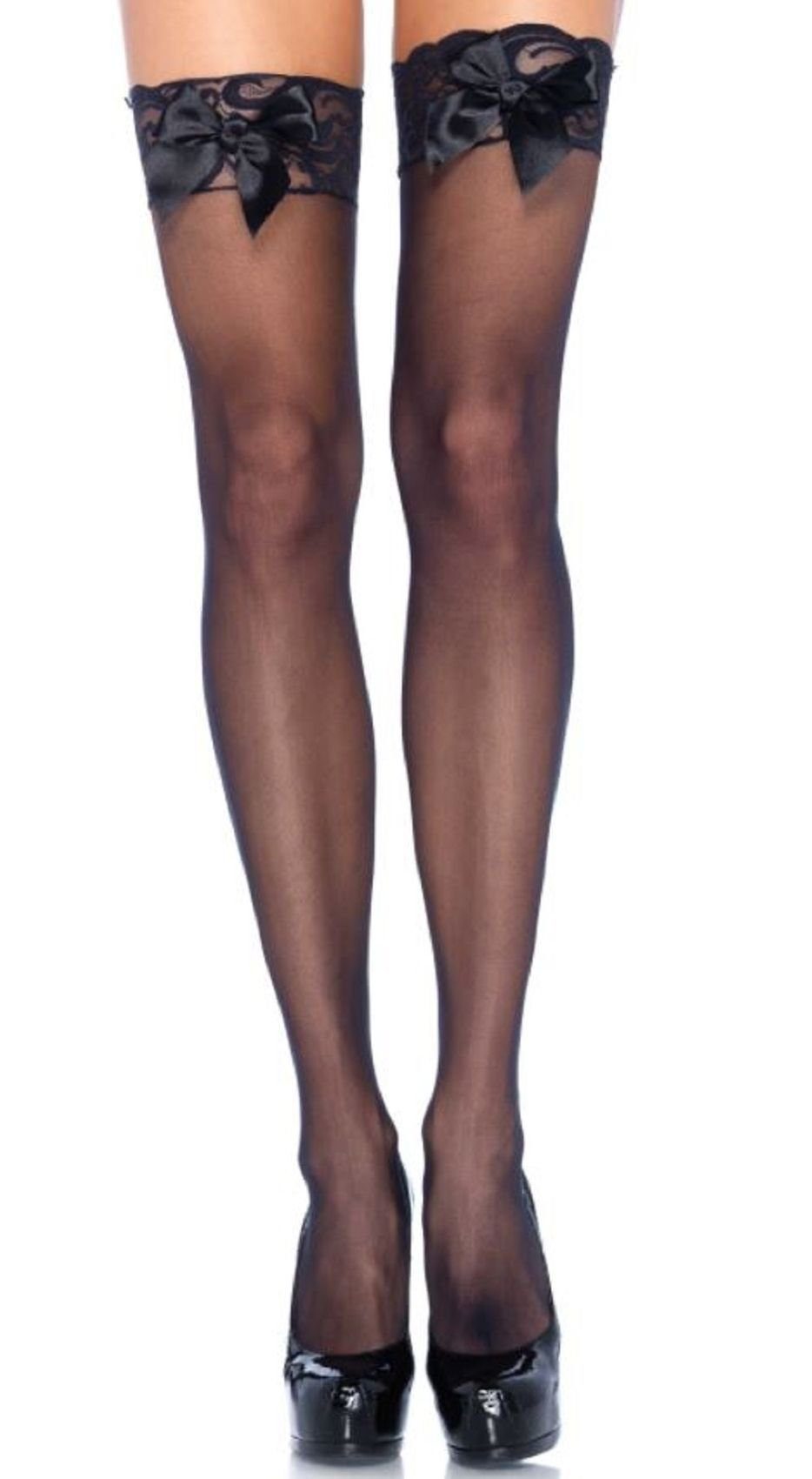 Leg Avenue Halterlose Strümpfe Damen halterlose Strümpfe mit Schleife in schwarz transparent Einheitsgröße ca. 36 bis 40