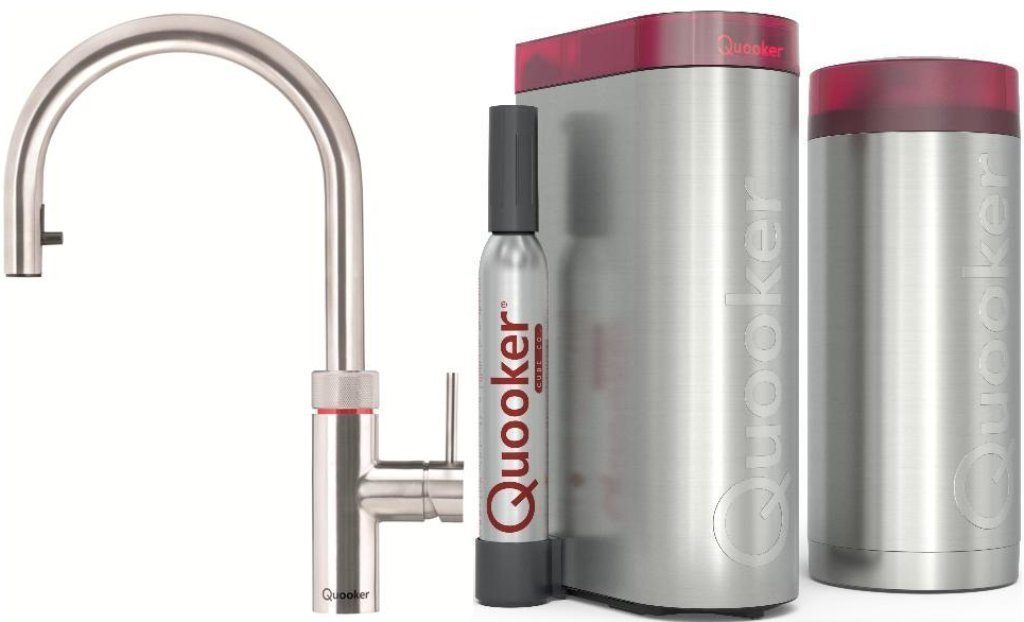 FLEX mit QUOOKER Küchenarmatur CUBE Kochendwasserhahn Trinkwassersystem (2-St) B Zugauslauf QUOOKER Combi Edelstahl (22+XRVSCUBE) mit 100°C