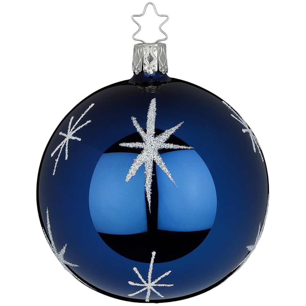 INGE-GLAS® Weihnachtsbaumkugel Christbaumkugel Sternentanz Mitternachtblau (1 St), mundgeblasen, handbemalt