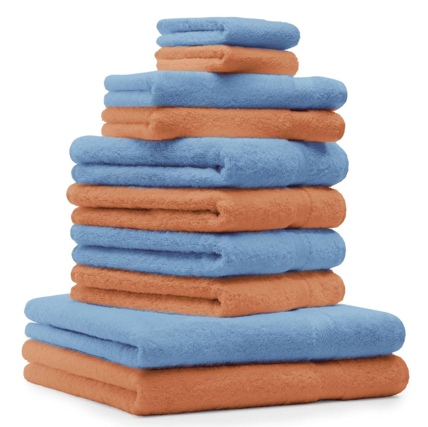 Betz Handtuch Set 10-TLG. Handtuch-Set Premium Farbe Hellblau & Orange, Baumwolle, (10-tlg)