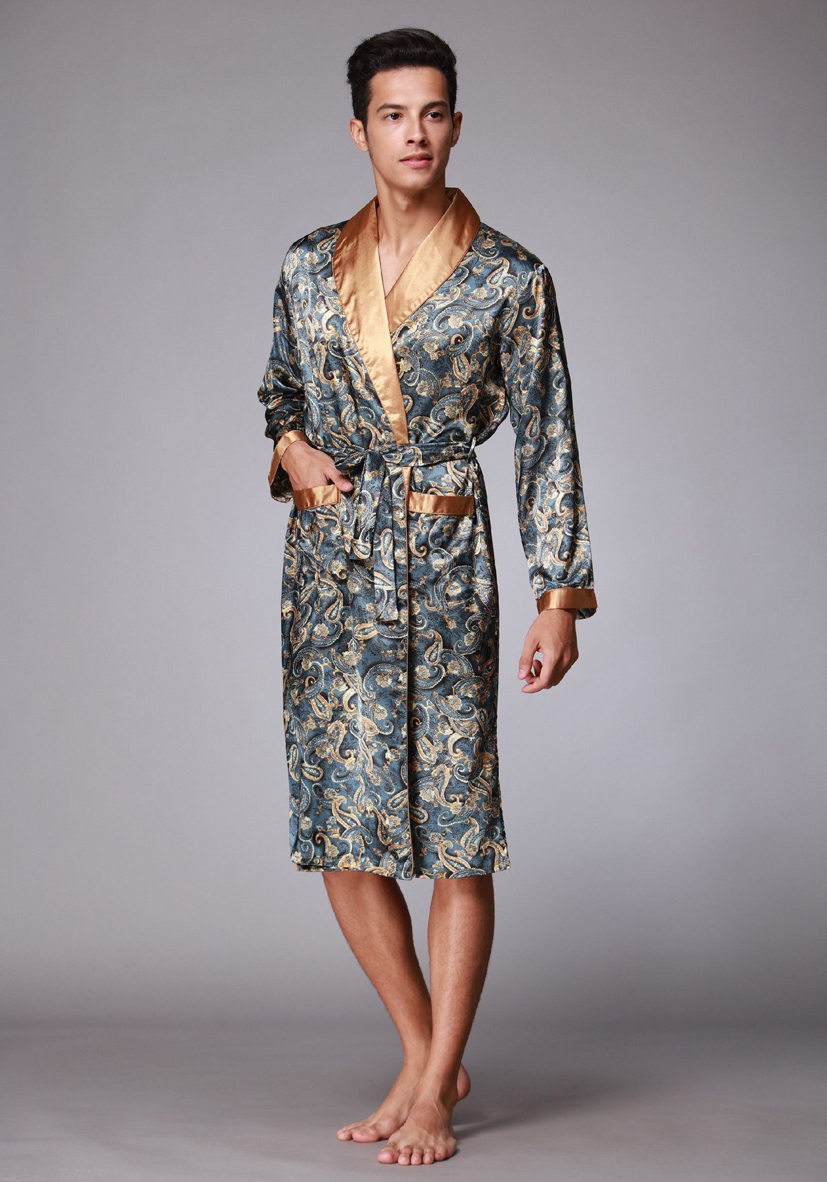 Vivi Idee Morgenmantel Herren Schlafmantel Bademantel kimono lang leicht sa günstig online kaufen