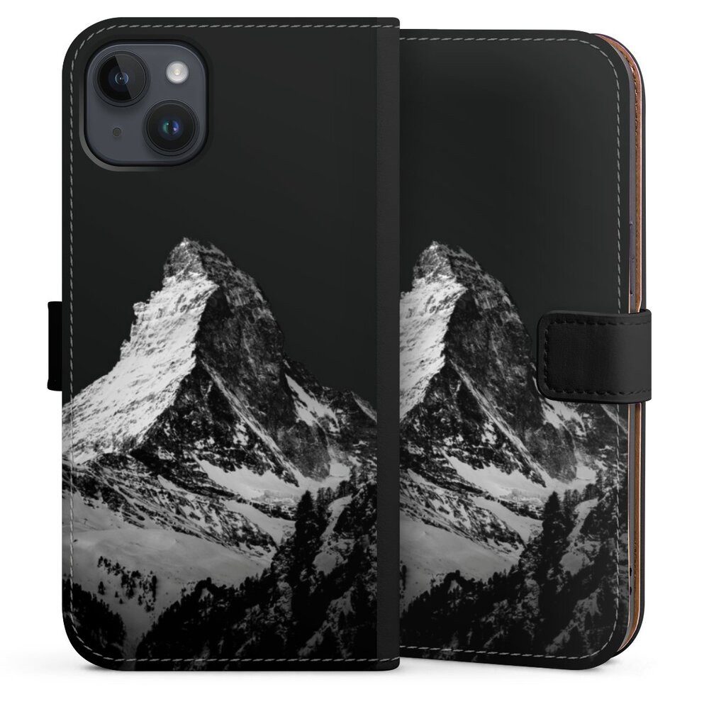 DeinDesign Handyhülle Berg Schnee Alpspitze Snow Capped Mountains Grayscale, Apple iPhone 14 Plus Hülle Flip Case Klapphülle Handytasche Leder