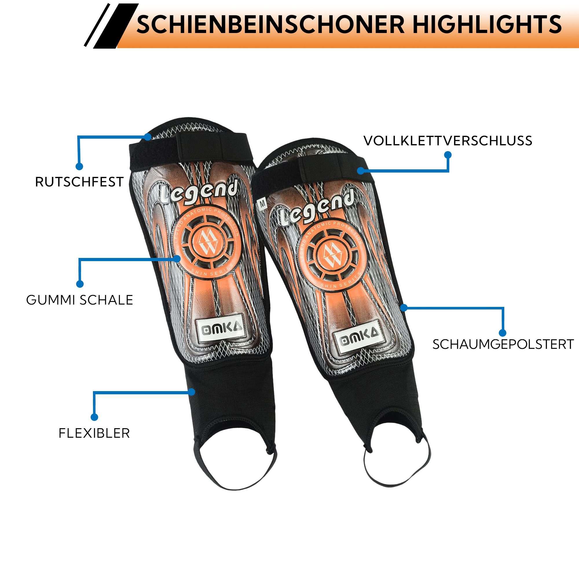 OMKA Fußball Schienbeinschoner OK400, Shinguard Schienbeinschoner Fußball-Schützer – Bild 4 von 5