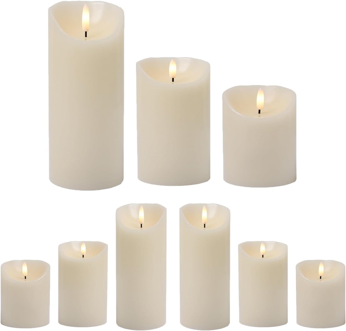 LED-Kerze 9er Set LED Echtwachs Kerze Stumpenkerze