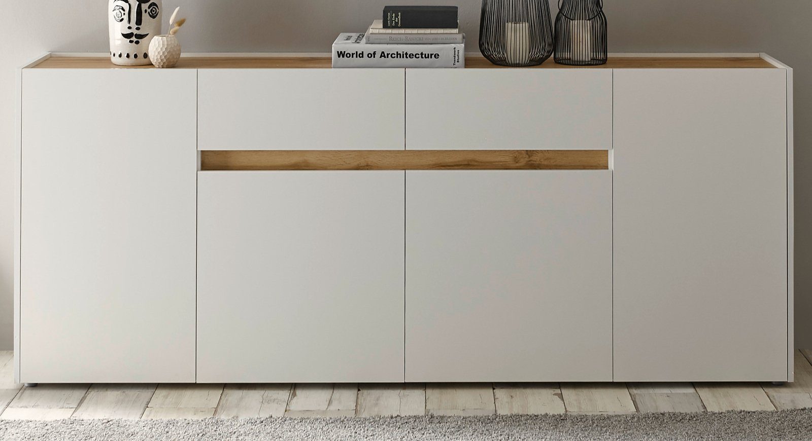 Furn.Design Sideboard Center (Anrichte in weiß mit Wotan Eiche, 220 x 87 cm günstig online kaufen