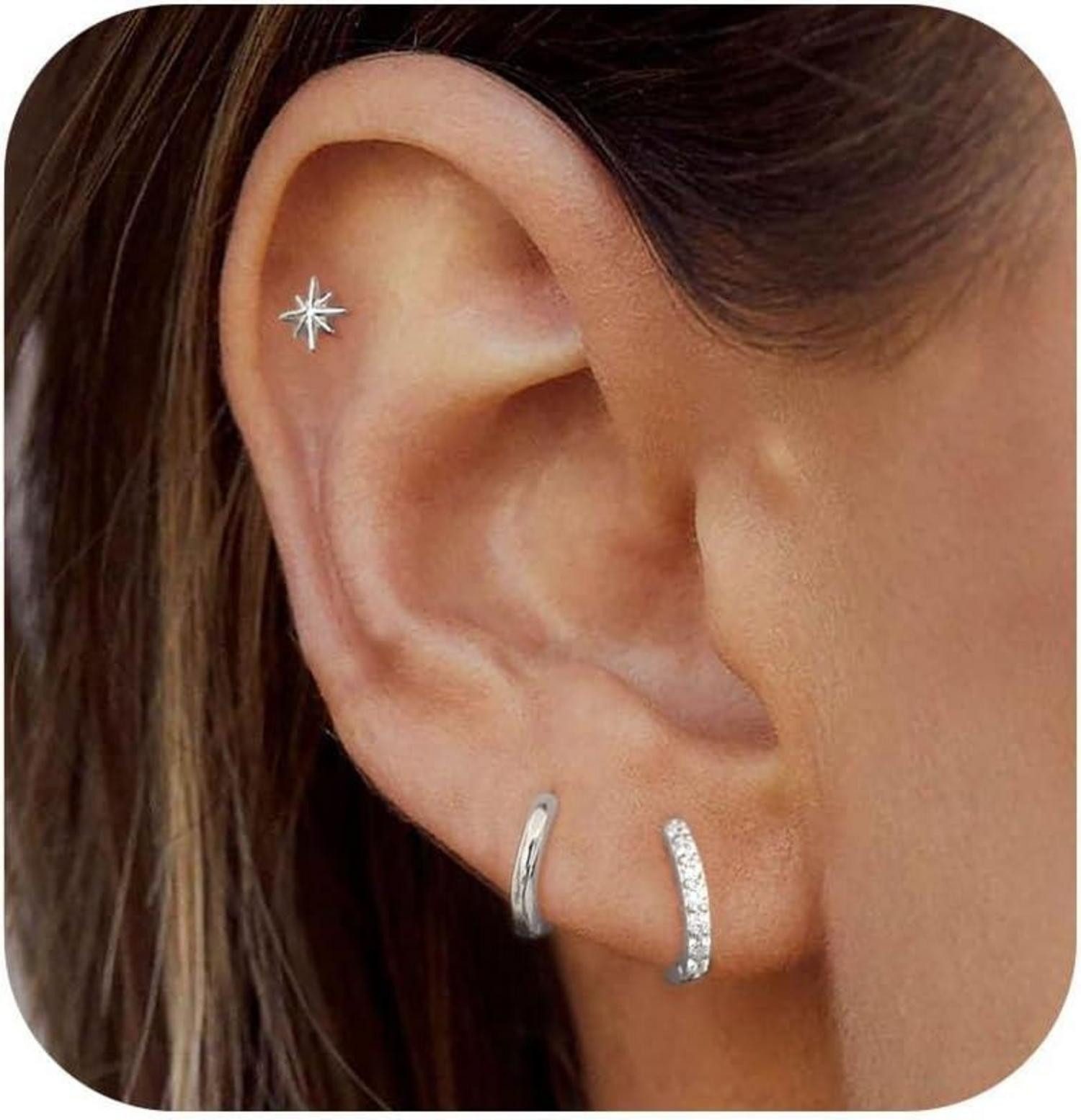 Schmuckset Ohrringe Silber 925 Vergoldet Damen Klein Creolen Ohrstecker Zirkonia