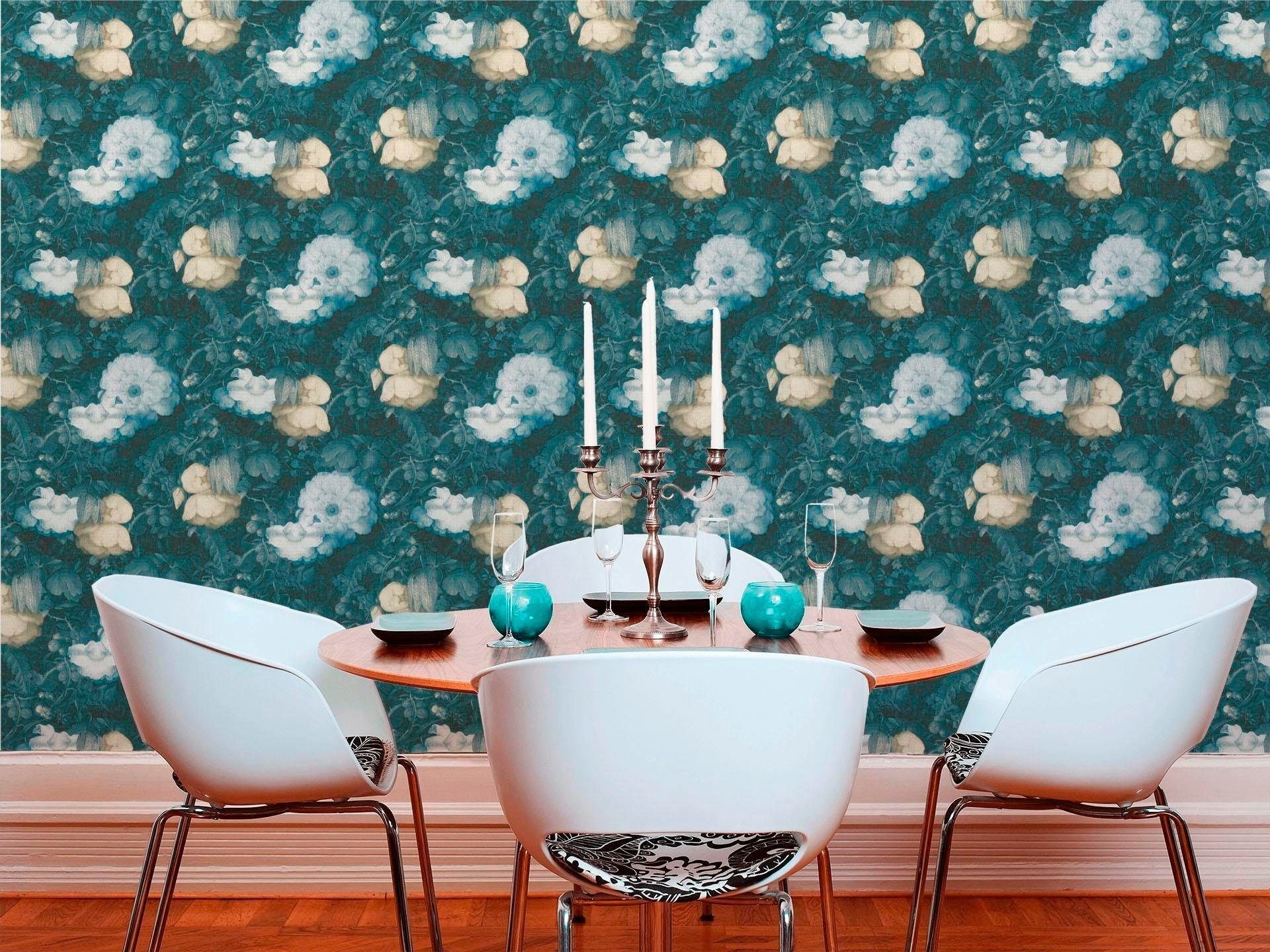 Bricoflor Vlies Blumentapete Blau günstig online kaufen