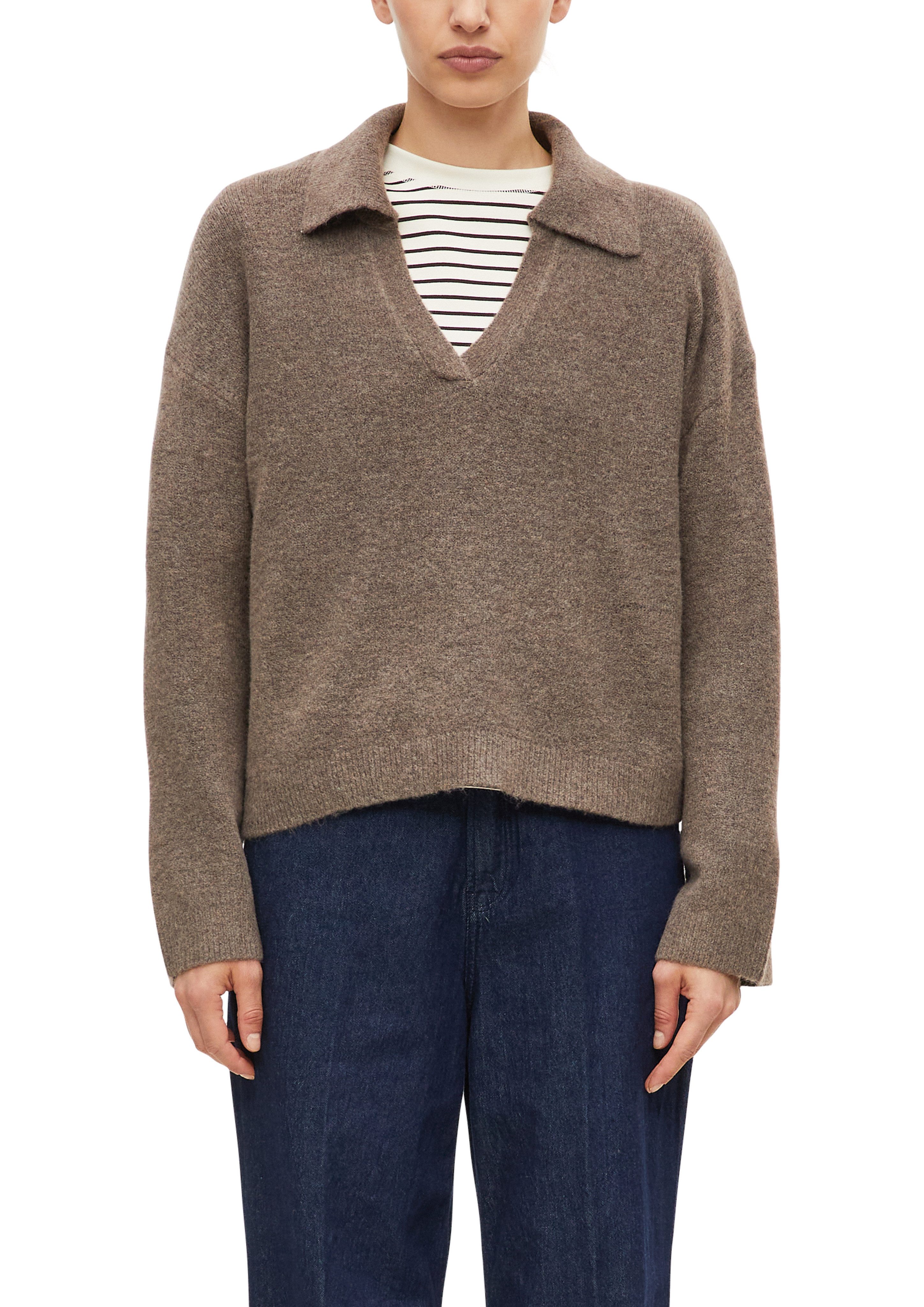 s.Oliver Strickpullover Winterpullover mit Hemdkragen und V-Ausschnitt