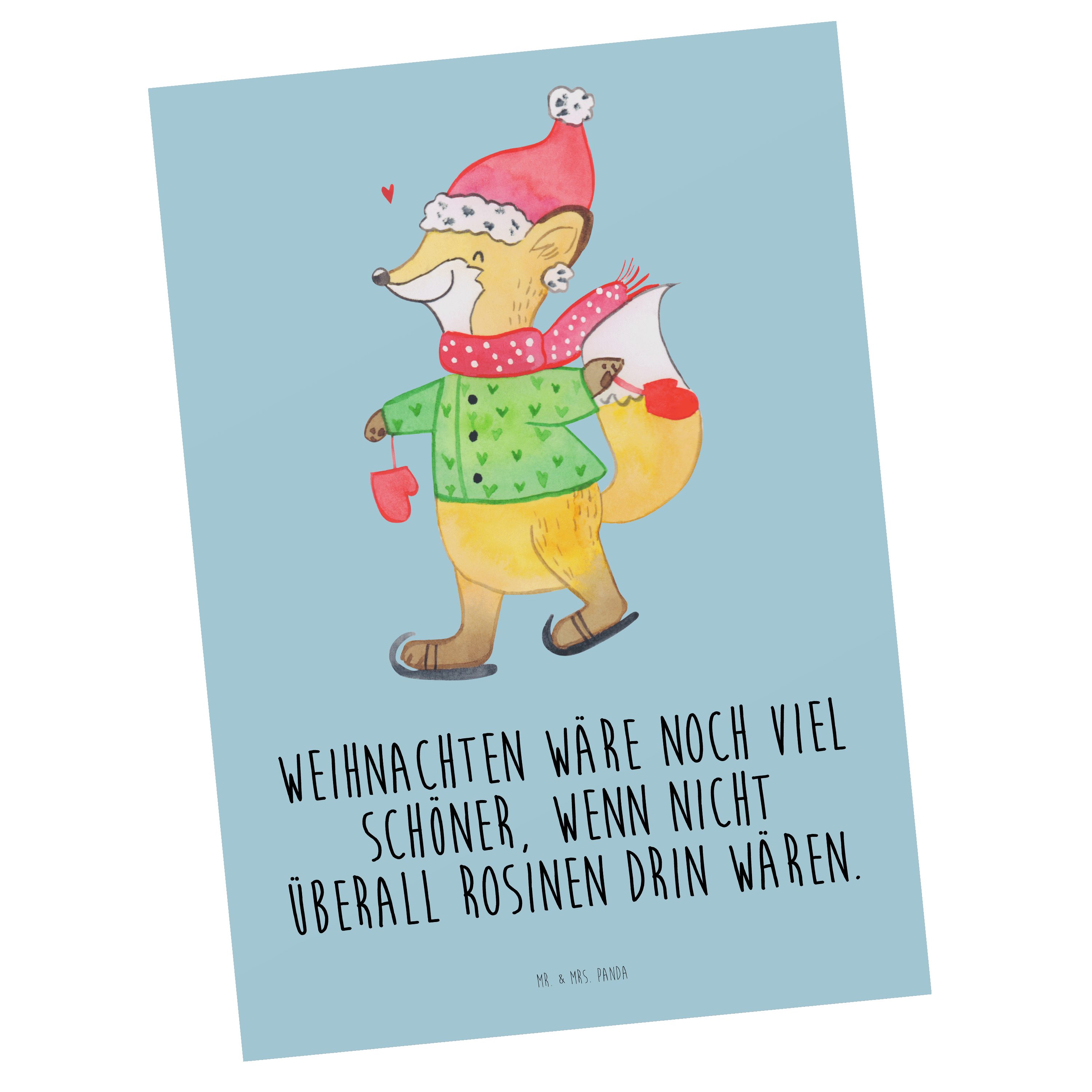 Ka Eisblau Advent, - Fuchs Geschenk, & Panda Mrs. Weihnachtsmann, Mr. Schlittschuhe Postkarte -
