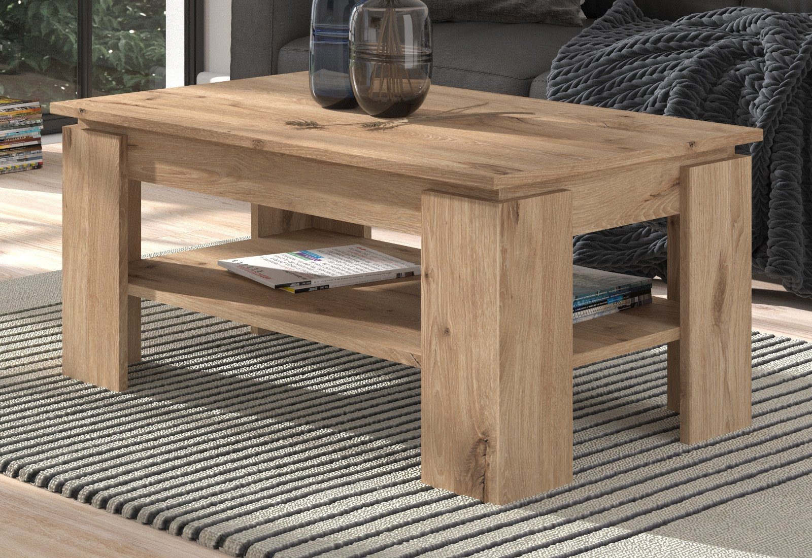 Inn.Furn Couchtisch Selen (Wohnzimmertisch in 4 Farben, 100 x 60 cm), mit großem Ablageboden