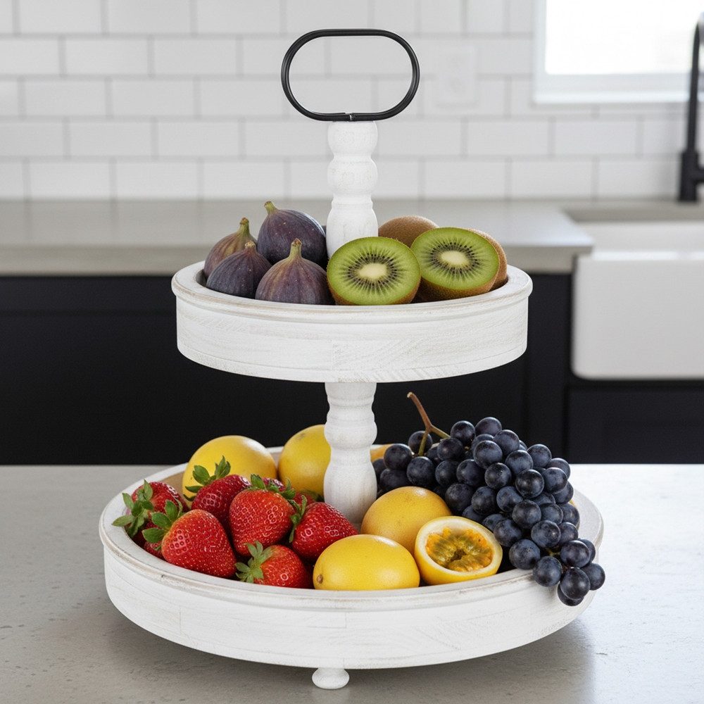 Mucola Etagere Etagere 2 Stöckig Servierplatte Standetagere Vintage Kuchenstand, Holz, (Stück, 1-tlg., 1 Etagere), Massivholz