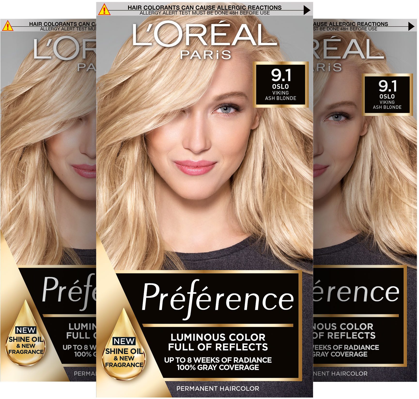 L'ORÉAL PARIS Coloration PRÉFÉRENCE HAARFARBE, Packung, 3-tlg., dauerhafte Haarcoloration mit 100% Grauabdeckung