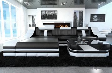 Sofa Dreams Ecksofa Leder Ecksofa Couch Turino L Form Schwarz Weiß Lagerware, Designer Eckcouch mit USB-Anschluss und LED-Beleuchtung