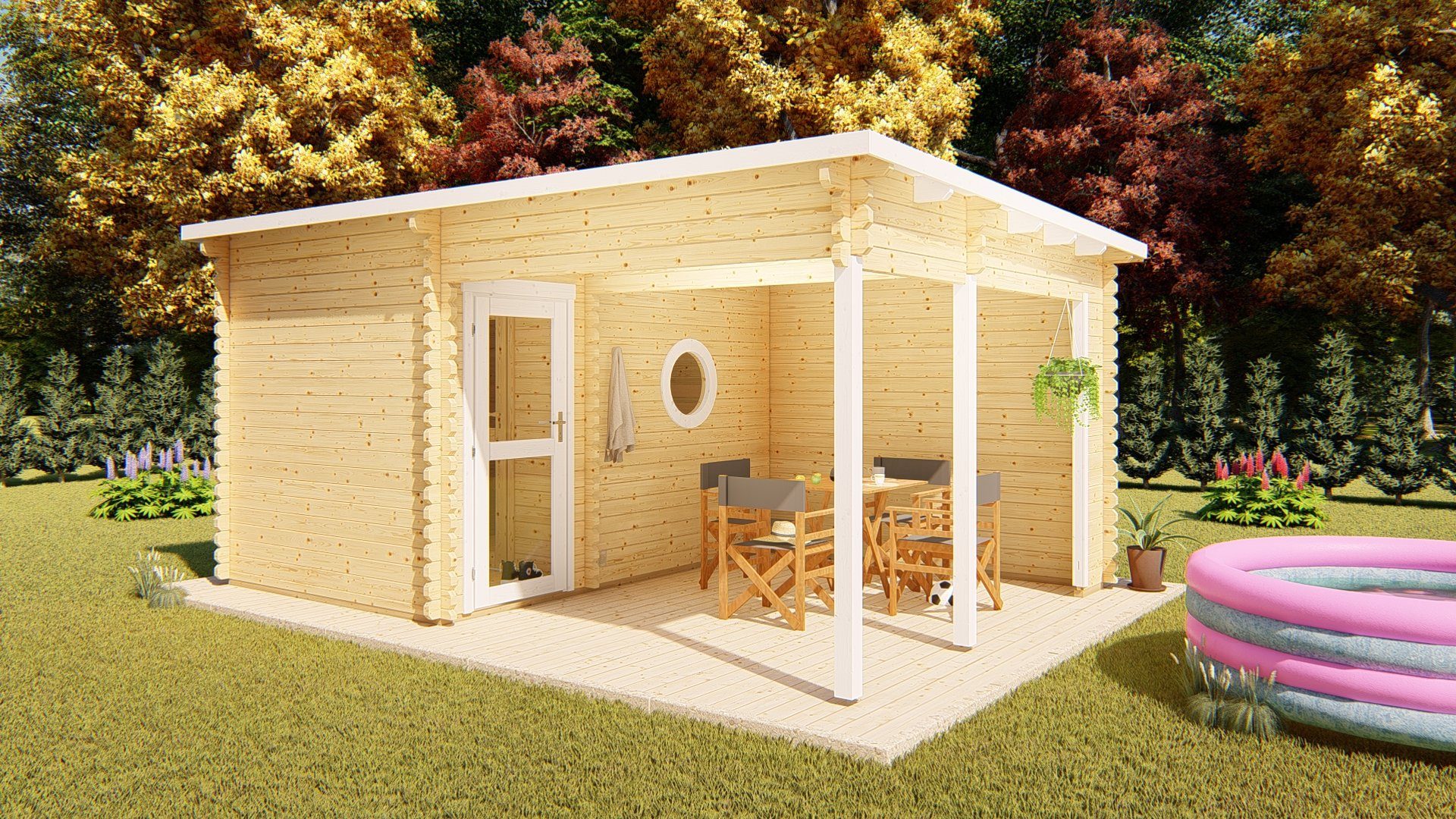 Finn Art Blockhaus Saunahaus Trontheim 10, BxTxH: 510 x 360 x 246 cm, 45 mm, Outdoor Gartensauna, ohne Ofen mit Vorraum