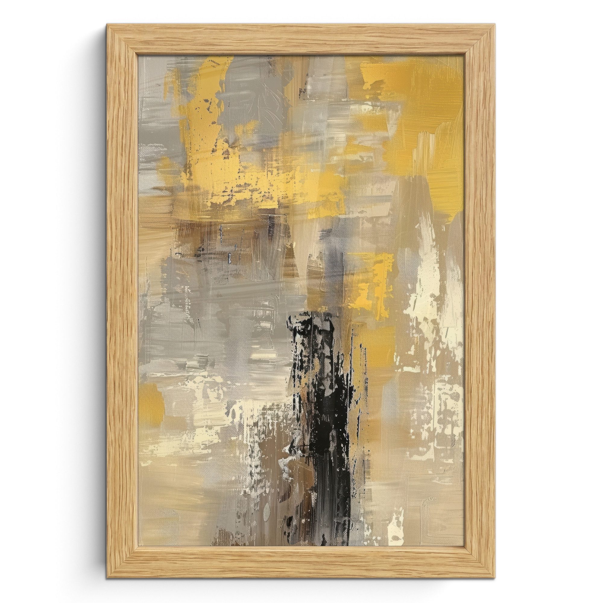 MuchoWow Poster Abstrakt - Gelb - Modern - Beige, (1 St), Bilderrahmen, Zimmer Deko, Bild für Wohnzimmer, 20x30 cm