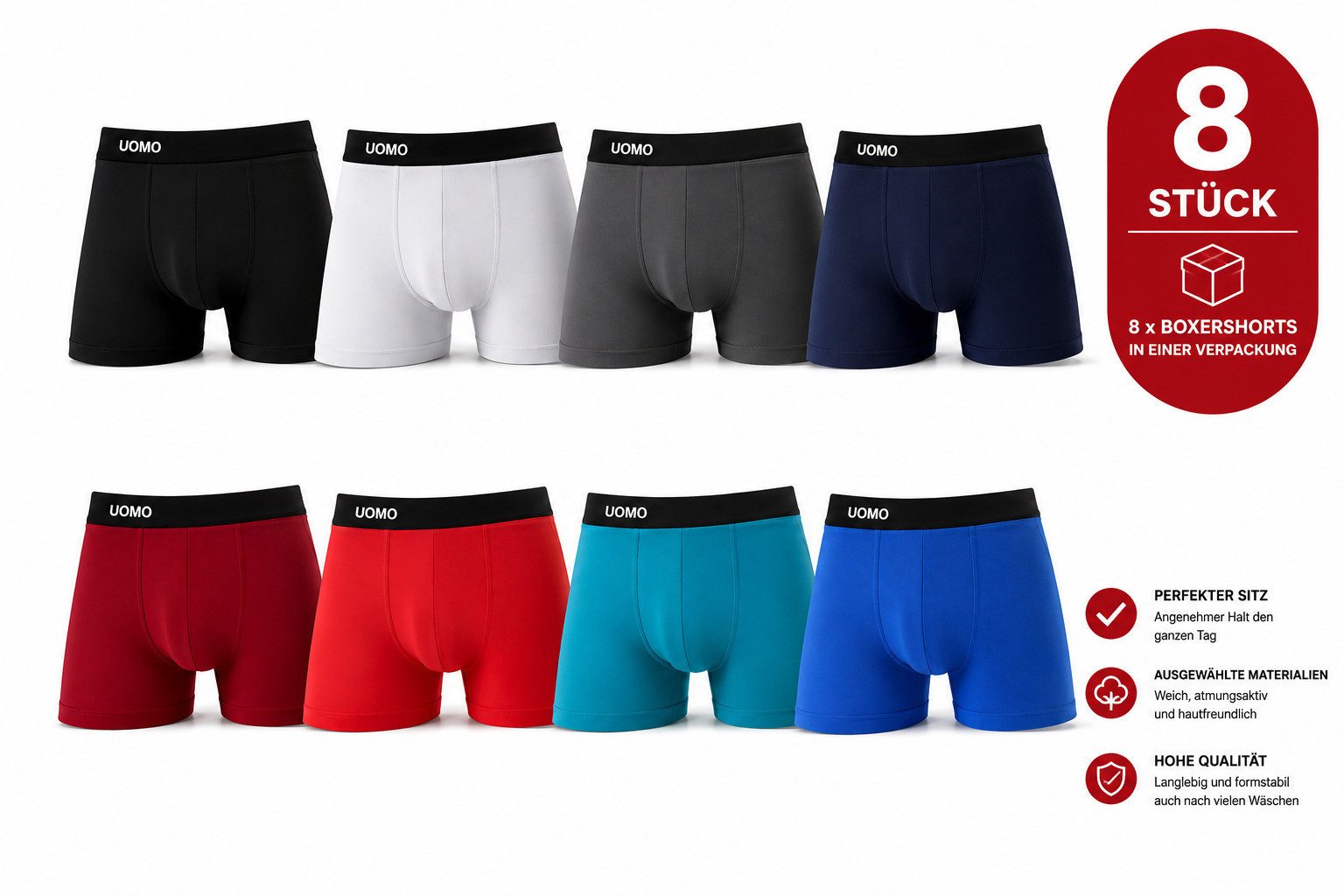 Jean&Pardian Boxershorts Uomo Retro Boxershorts 8er Pack aus 95% Baumwolle (8-St., 8er Pack)