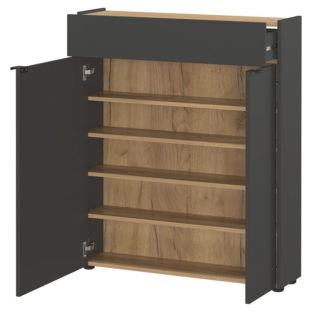 Lomadox Schuhschrank ABERDEEN-01 in graphit und Eiche, 2 Türen, 1 Schublade günstig online kaufen