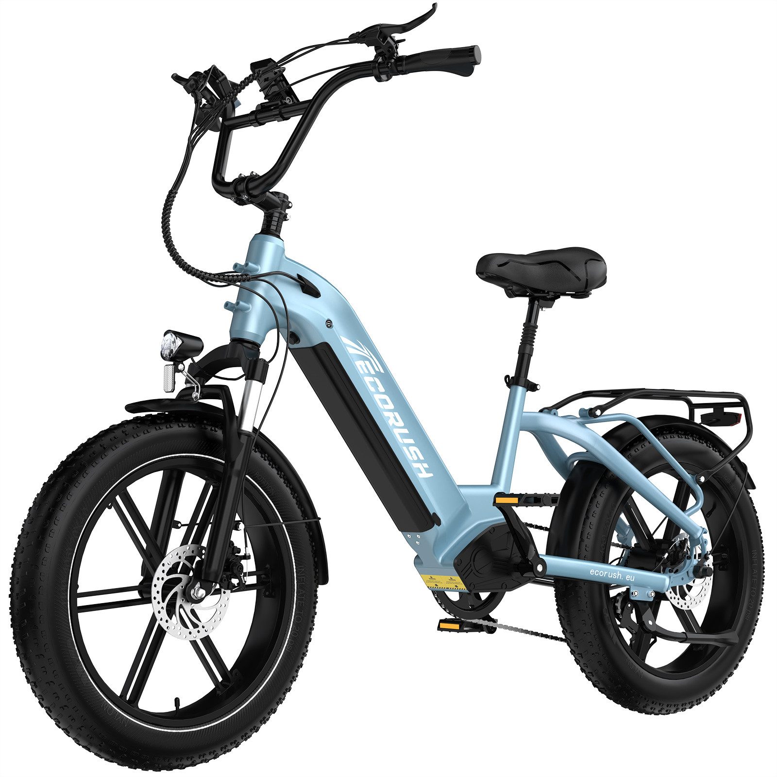 ECORUSH E-Bike Mountainbike 20*4,0 Zoll Elektrofahrrad 48V15,6Ah Akku max. 70-120km, 7 Gang shimano shimano Schaltwerk, Kettenschaltung, 250W Heckmotor, 748.8 Wh, StVZO E Mountainbike für Damen u. Herren mit Schloss Pumpe