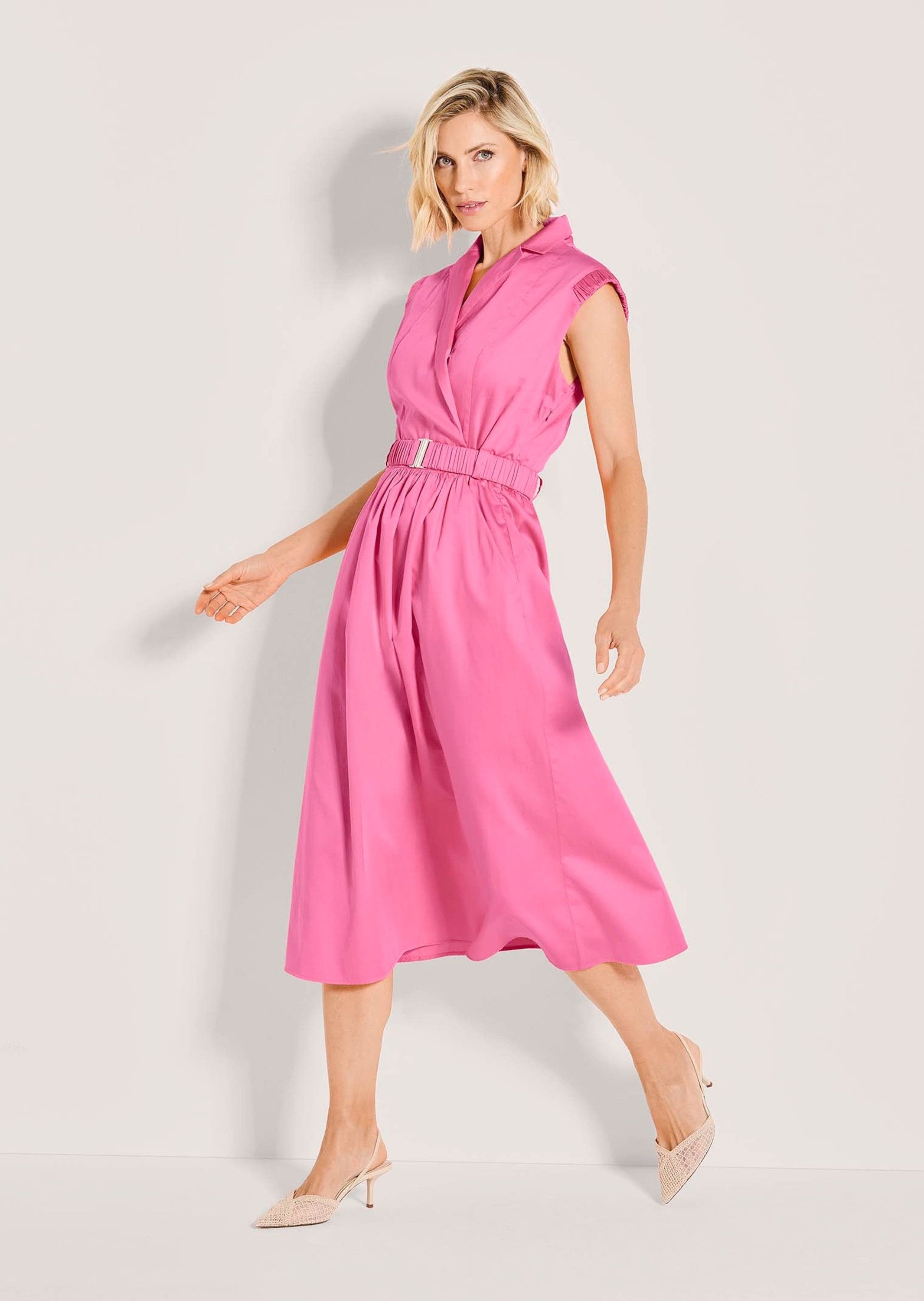 MADELEINE Midikleid Sommerkleid mit Gürtel Midikleid mit Reverskragen, Taschen, Knielänge und ohne Arm