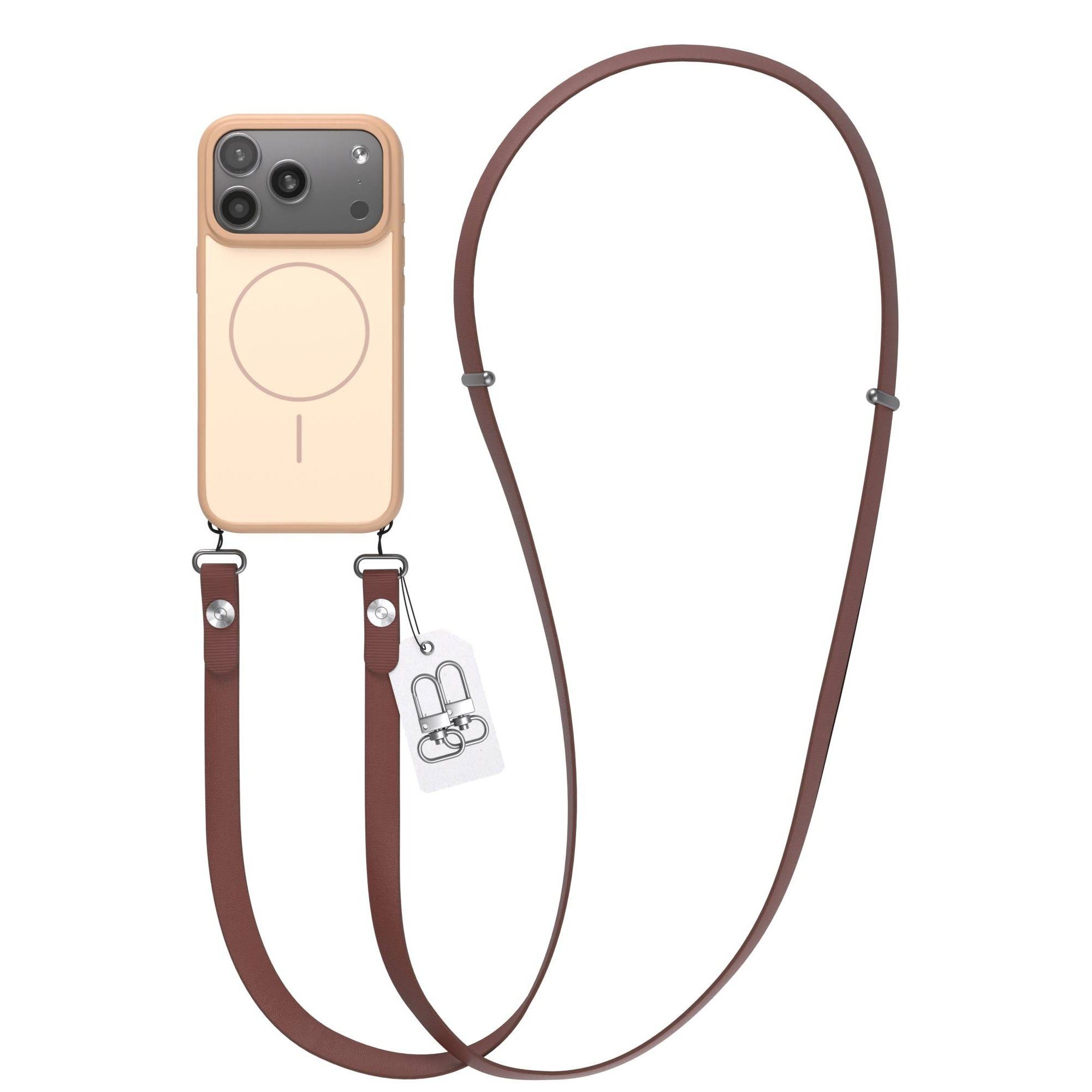 EAZY CASE Handykette Outdoor Case Thin MagSafe mit Band für Apple iPhone 17 Pro 6,3 Zoll, Outdoor Case mit Slim MagSafe Ring und Crossbody Band in Dunkelbraun