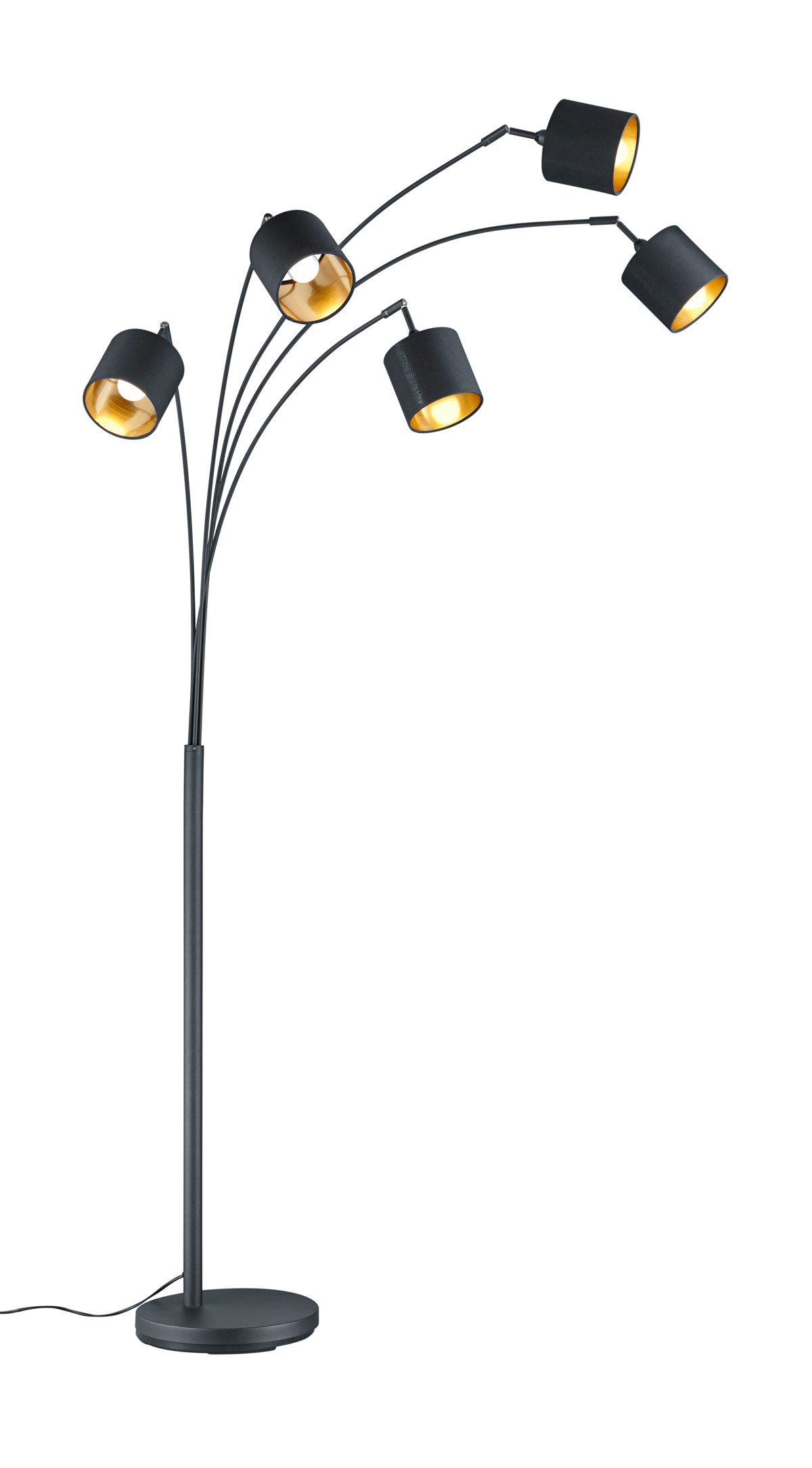 Reality Leuchten Stehlampe TOMMY, Bogenleuchte 5-flammig, exkl 5x E14 max 28W, mit Fussschalter, Ein-/Ausschalter, Lesearm, Leuchtmittel wechselbar, warmweiß - kaltweiß, Stehlampe Wohnzimmer mit Stoffschirmen und verstellbaren Spots