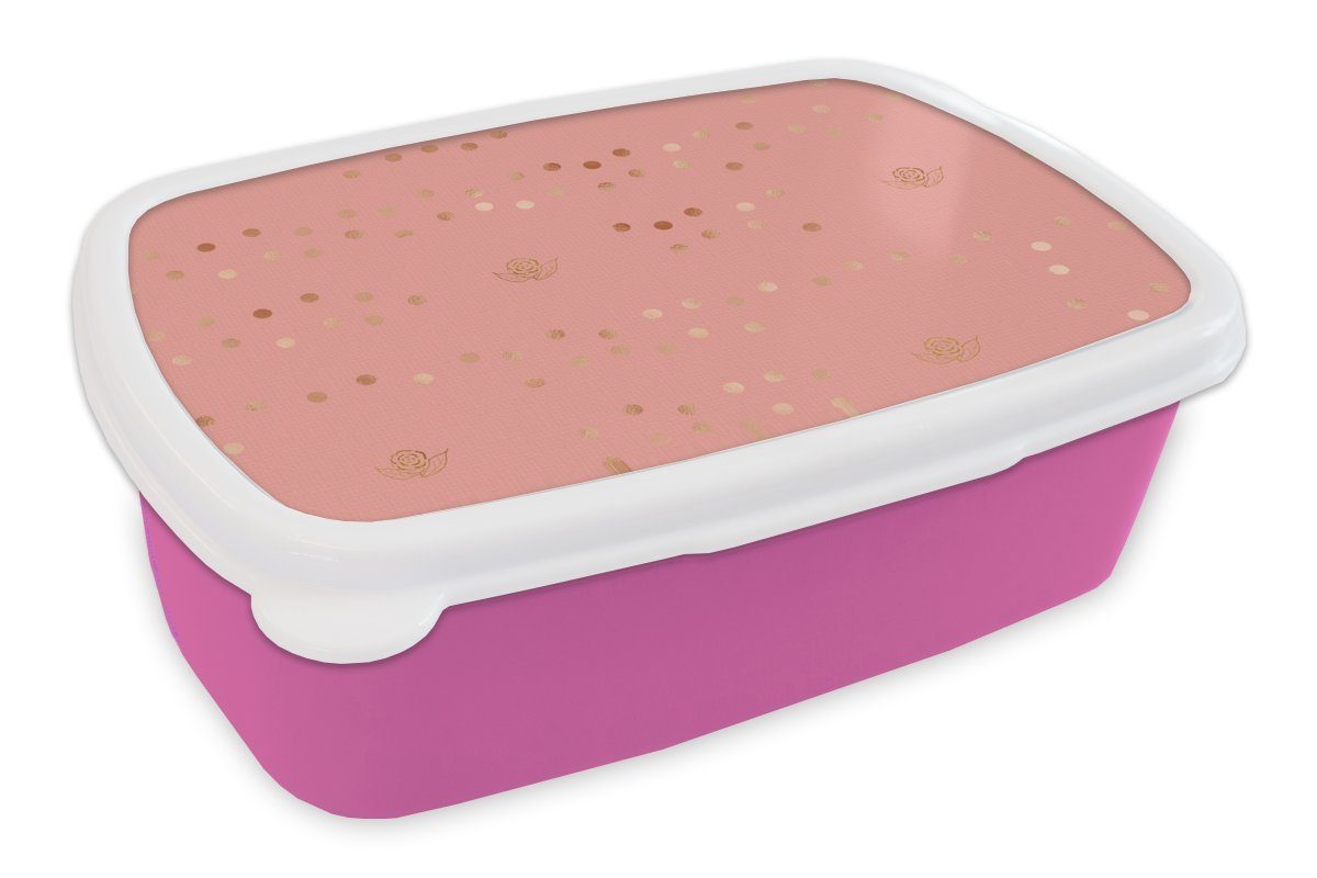 MuchoWow Lunchbox Muster - Luxus - Rosa, Kunststoff, (2-tlg), Brotbox für Erwachsene, Brotdose Kinder, Snackbox, Mädchen, Kunststoff