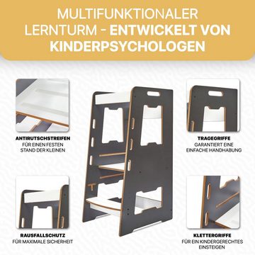 BoomDing Stehhilfe BoomDing Lernturm - Lernturm für Kinder mit 1 Jahr höhenverstellbar, Stabil und sicher, mit Rausfallschutz, mit Kippschutz, Montessori