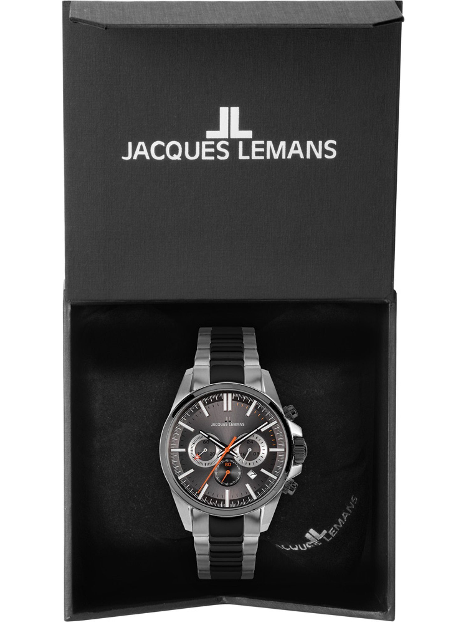 Jacques Lemans Chronograph Jacques Lemans Herren-Uhren Klassikuhr Quarz, Analog grau/schwarz
