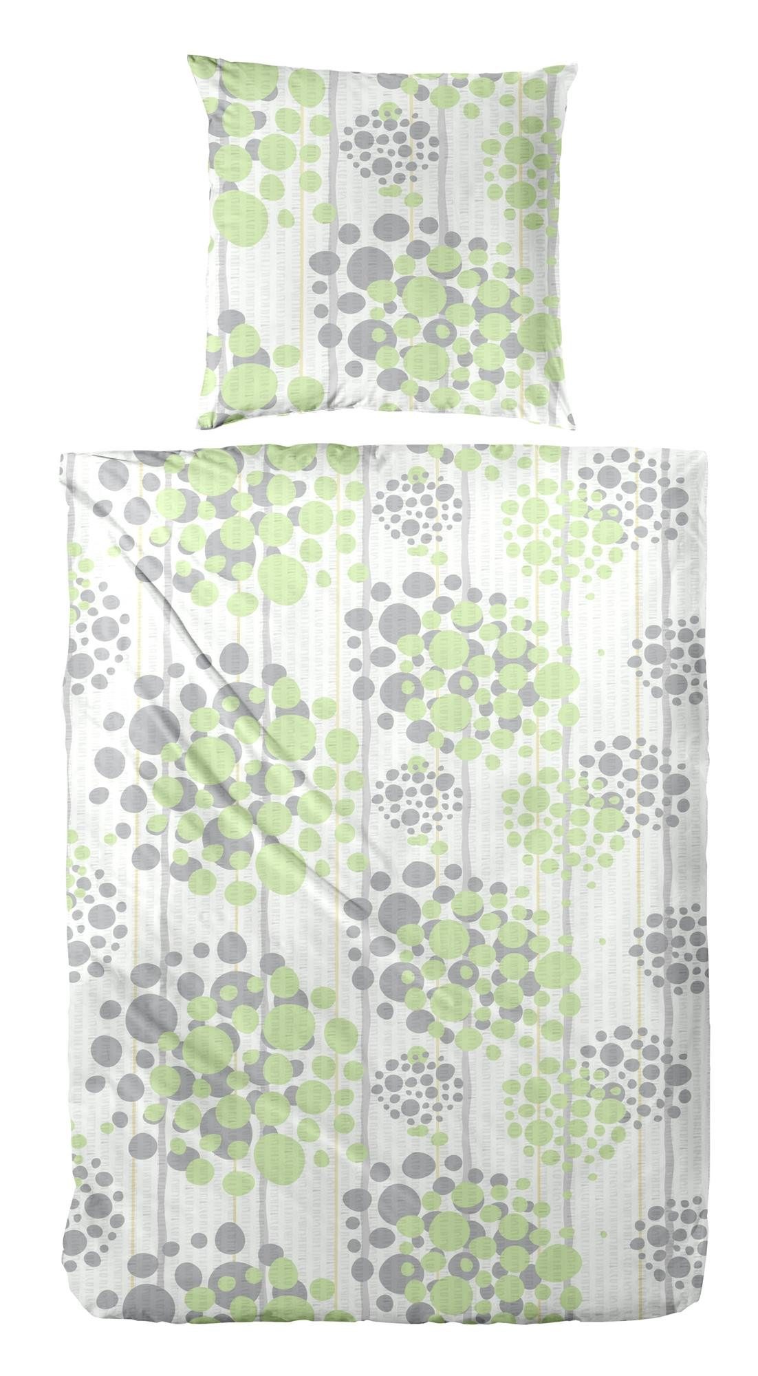 Carpe Sonno Bettwäsche Seersucker 135 x 200 155 x 220 Bügelfrei Sommer Bettwäsche Baumwolle, Seersucker, 2 teilig, OEKO-TEX Bettbezug leicht kühlend Grau Grün 155x220