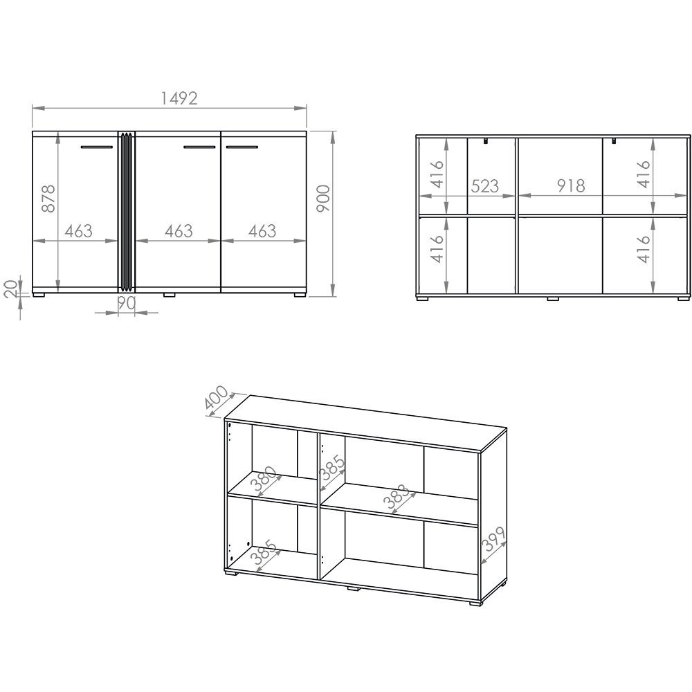 Sideboard mit Lomadox Vitrinenschrank Vitrine AKRON-131