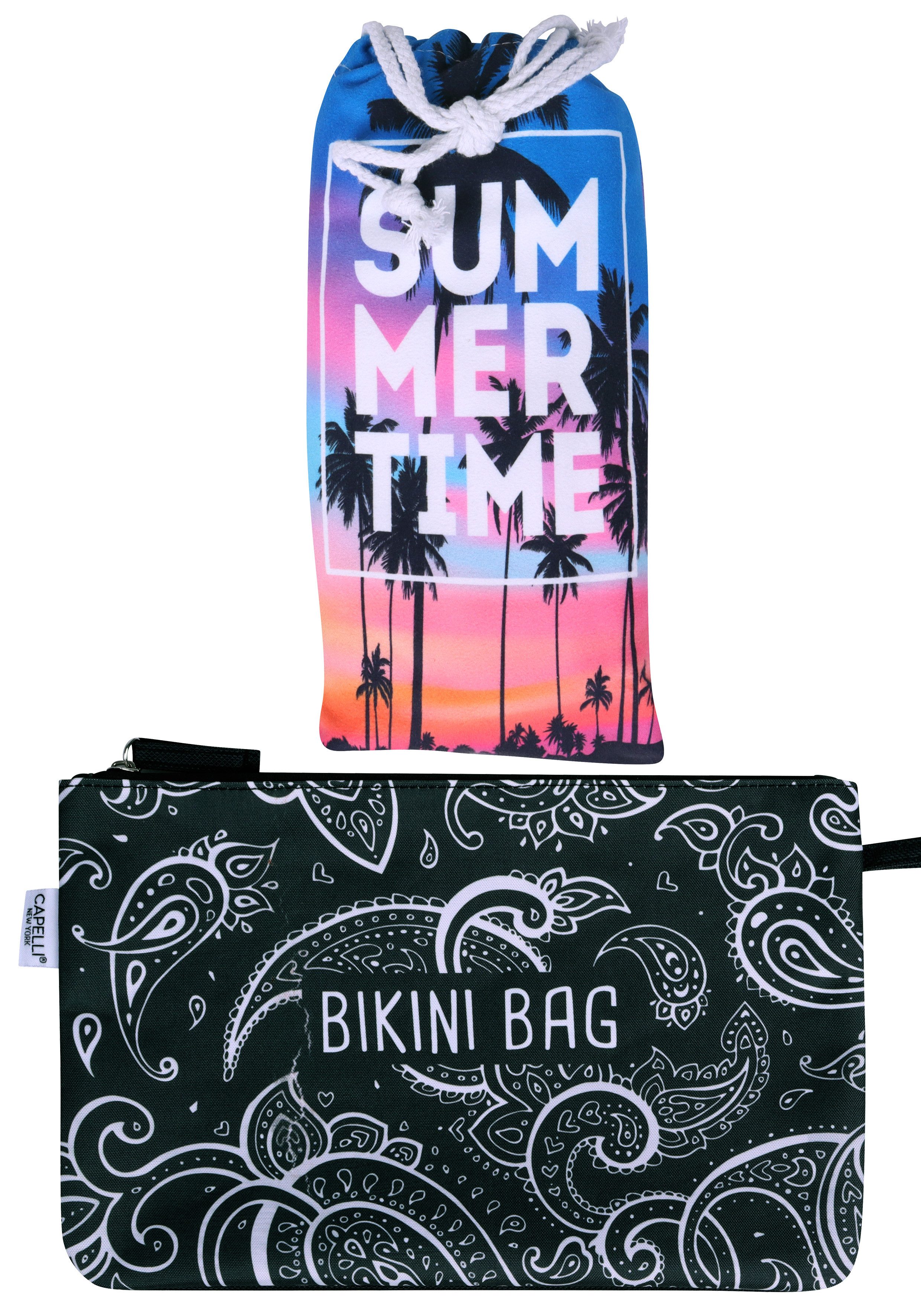Capelli New York Strandtuch, Frotteevelours (1-St), schnell trocknend, inklusive Bikini-Bag