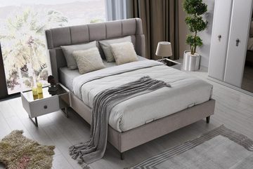 JVmoebel Schlafzimmer-Set Beige Schlafzimmer Möbel Doppelbett Holz Nachttische 3tlg Set, (3-St., Bett + 2x Nachttische), Made in Europa