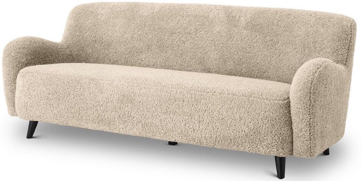 Casa Padrino Sofa Luxus Wohnzimmer Sofa Sandfarben / Schwarz 200 x 70 x H. 75 cm - Wohnzimmer Möbel - Luxus Möbel