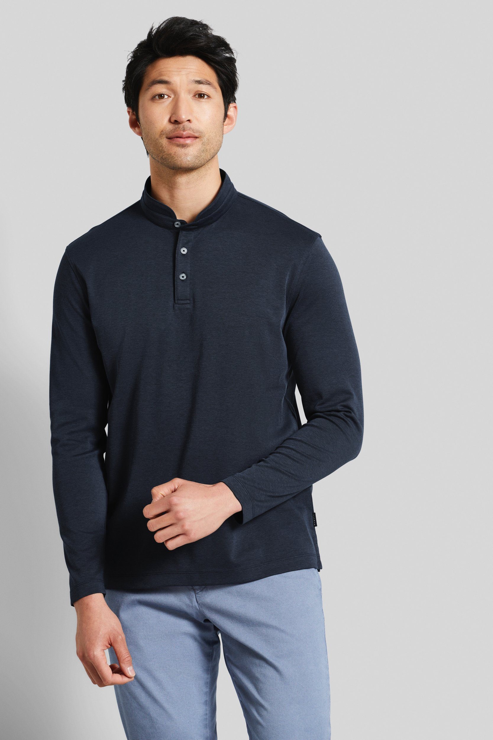 bugatti Langarm-Poloshirt mit Stehkragen