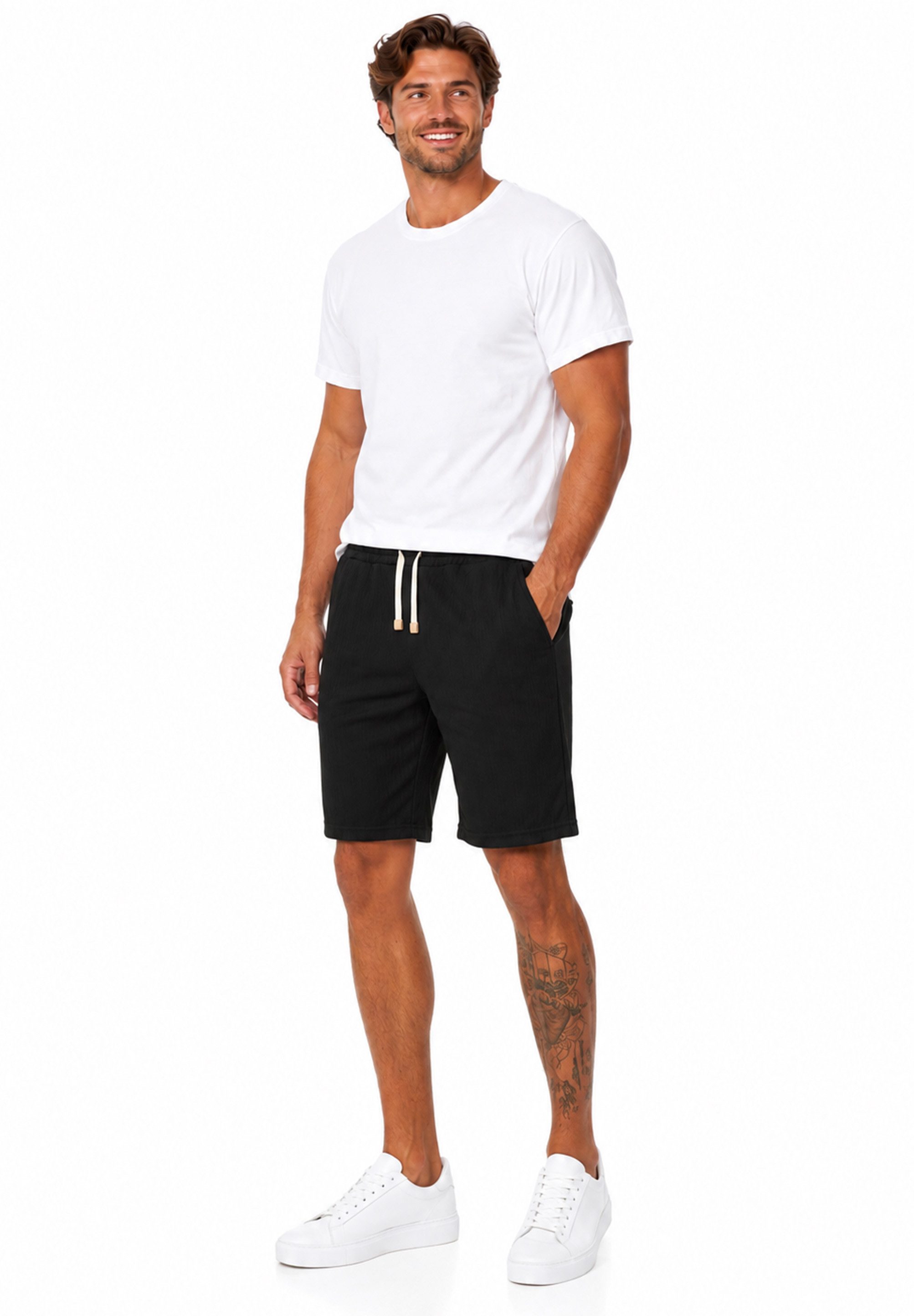 Style-Division Shorts als Sweatshorts Kurze Hose mit Rippstruktur & Gummibund Sommershorts im Regular-Fit - Bermuda Shorts für Herren – Bild 3 von 5