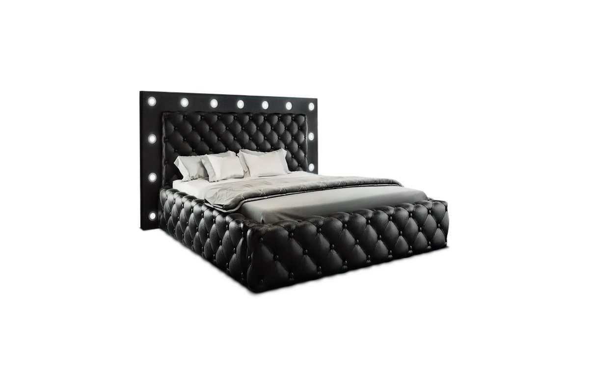 Sofa Dreams Boxspringbett LED Beleuchtung, Alessandria Premium Topper Bett Kunstleder mit mit schwarz-schwarz Komplettbett