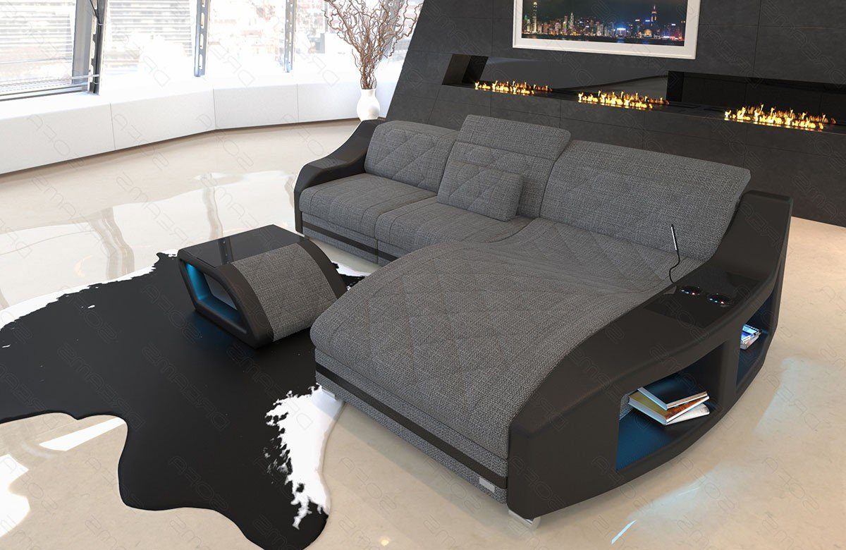 Sofa Dreams Ecksofa Polster Couch Design Stoffsofa Swing L Form H Strukturstoff Stoffsofa, Stoffcouch wahlweise mit Bettfunktion grau-schwarz