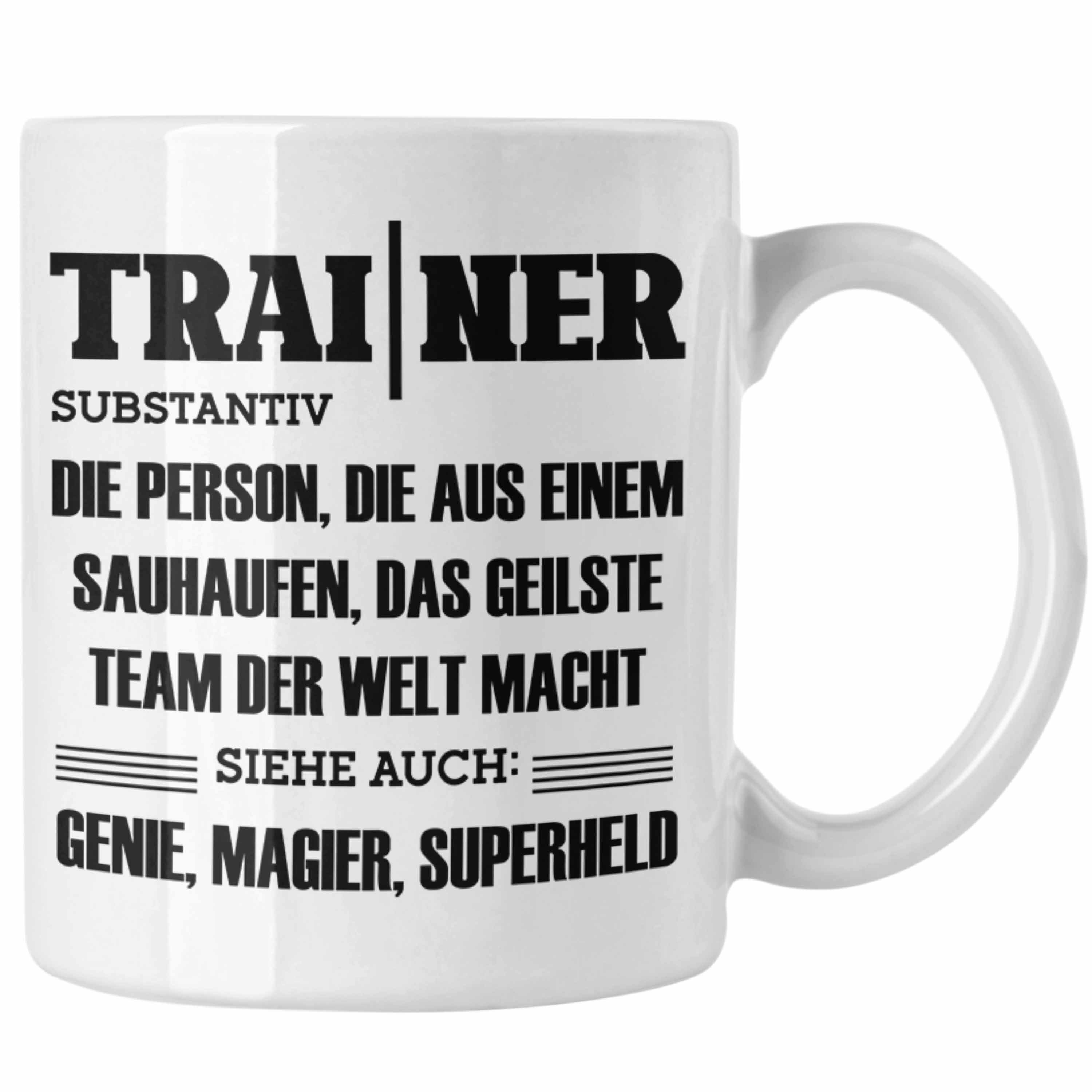Trendation Tasse Trainer Tasse Geschenk Bester Coach Geschenkidee Spruch Weiss
