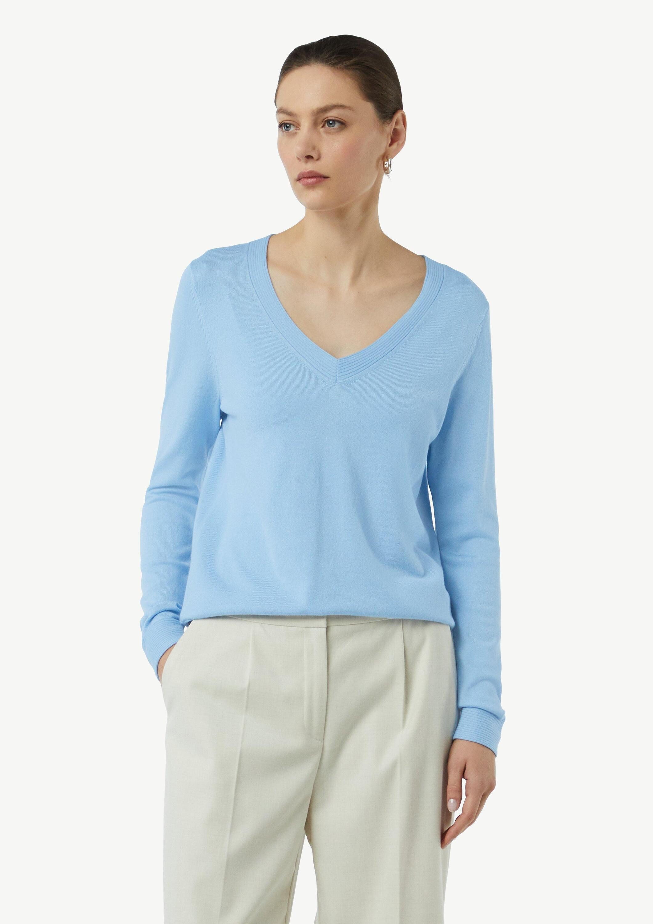comma Longpullover Strickpullover Feinstrickpullover mit V-Ausschnitt