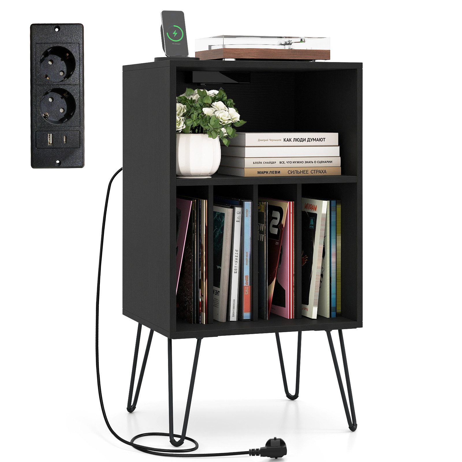 COSTWAY Nachttisch, Plattenspieler-Ständer mit Ladestation,48x40x88cm günstig online kaufen