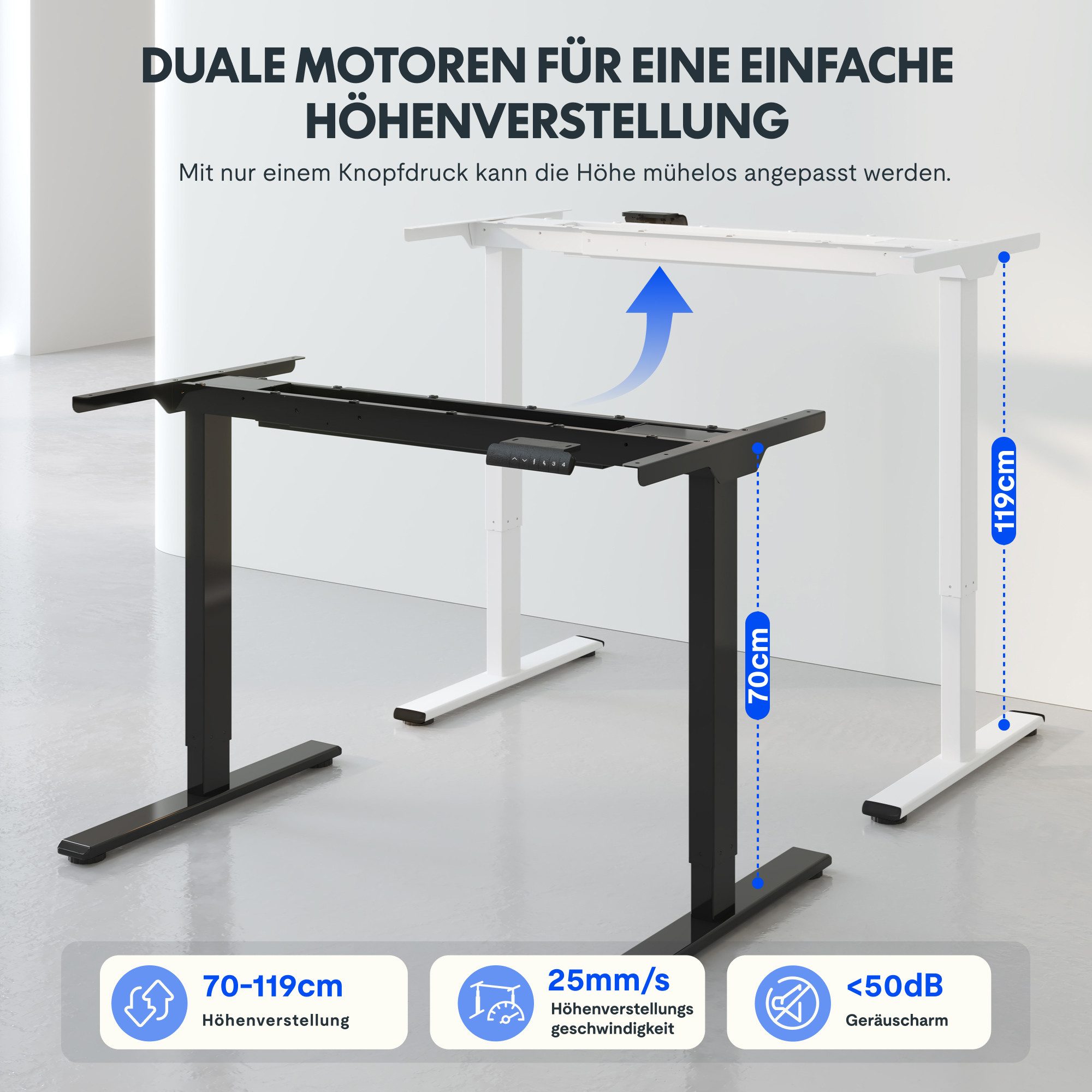 FLEXISPOT Schreibtisch höhenverstellbares Tischgestell inkl. praktischem Zubehör-Set (Dual-Motor & 2-Fach-Teleskop, ohne Tischplatte), Einfache Bedienung, Anti-Kollisionssystem, Max. Load: 100KG