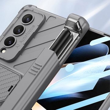 Wigento Handyhülle Für Samsung Galaxy Z Fold4 5G Armor Flip Kunststoff Handy Tasche Hülle Etuis Grau