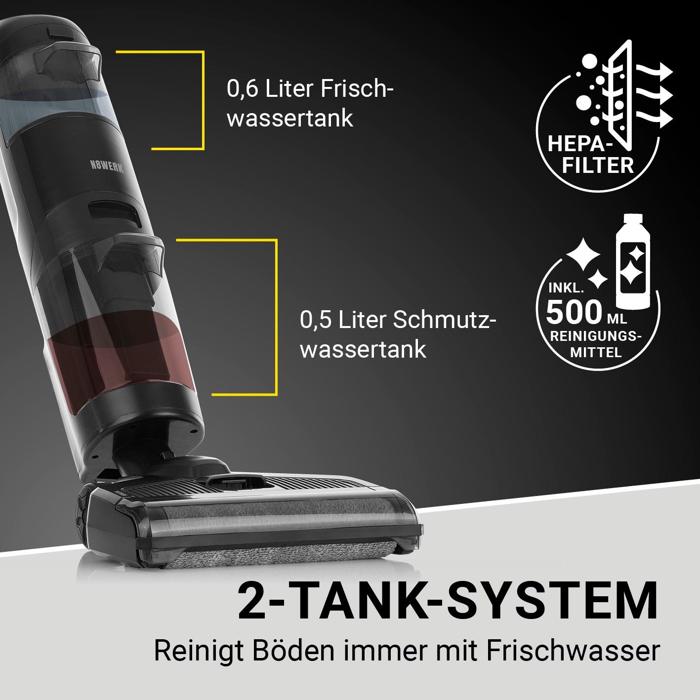 inkl. N8WERK Reiniger Akku-Saugwischer Saugwischer Smart Clean 3in1