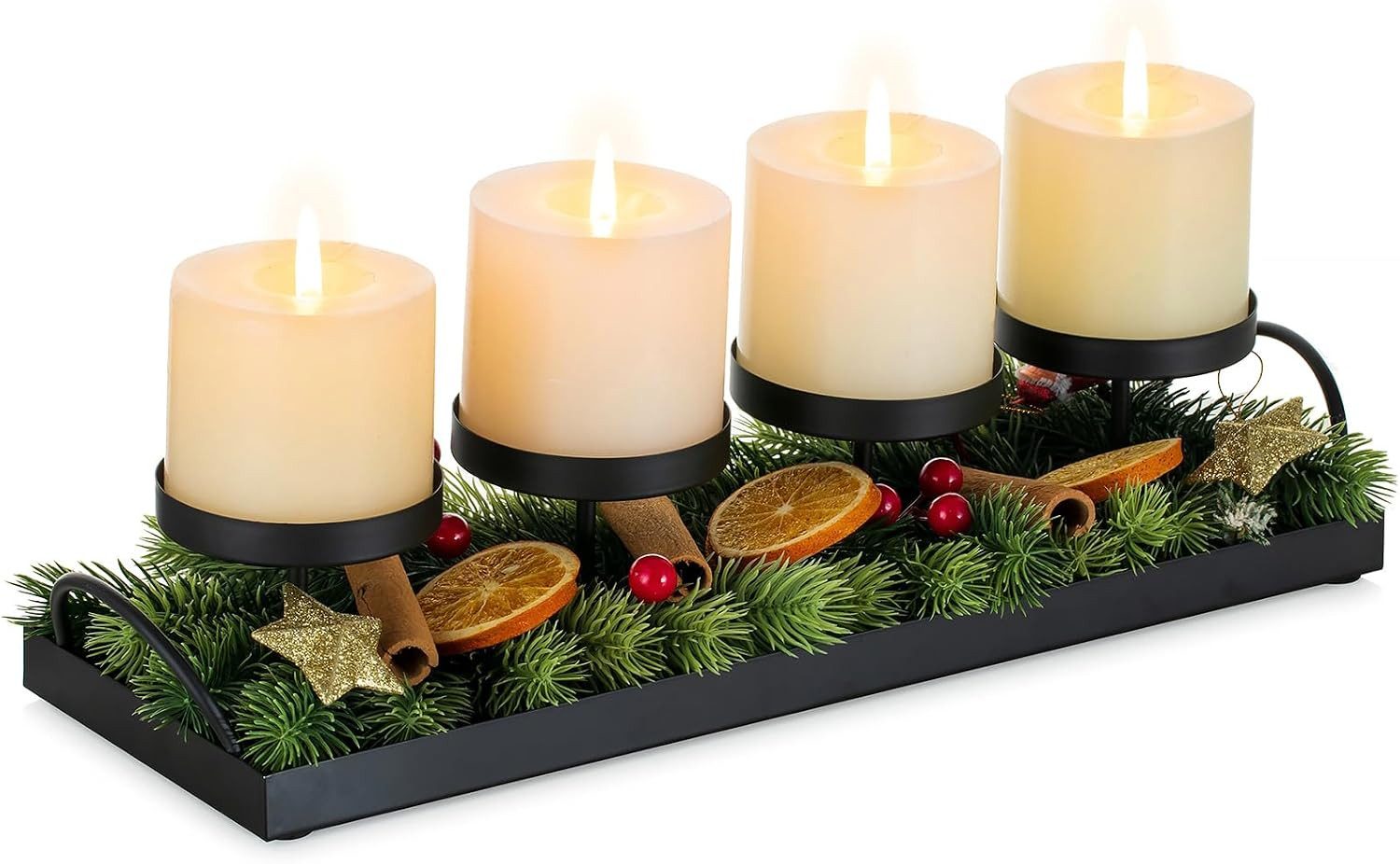 FELIXLEO Adventskranz Adventskranz Länglich Modern Schwarz: Kerzenhalter Adventsgesteck