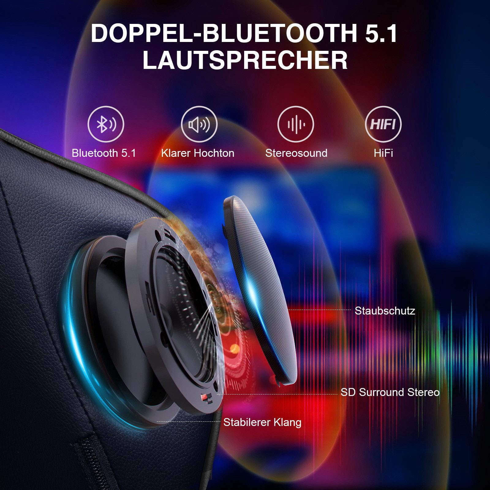 GTPLAYER Gaming-Stuhl Bürostuhl Gamer Stuhl mit Fußstützen Bluetooth Lautsprecher, Ergonomischer Musik Computerstuhl inkl. Lendenwirbel- und Nackenkissen