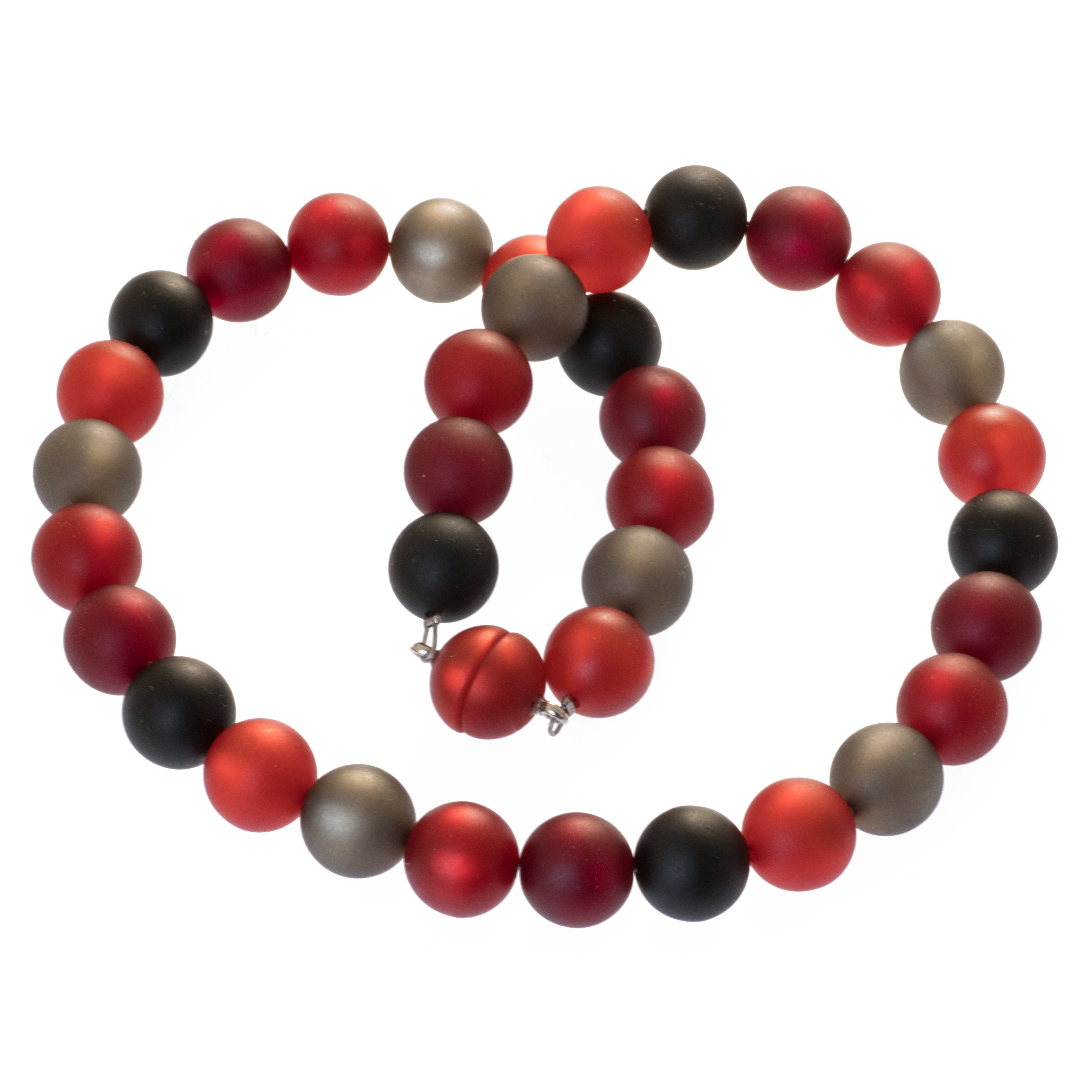 Perlenkette Polaris Perlen Kette 14 mm rot schwarz grau