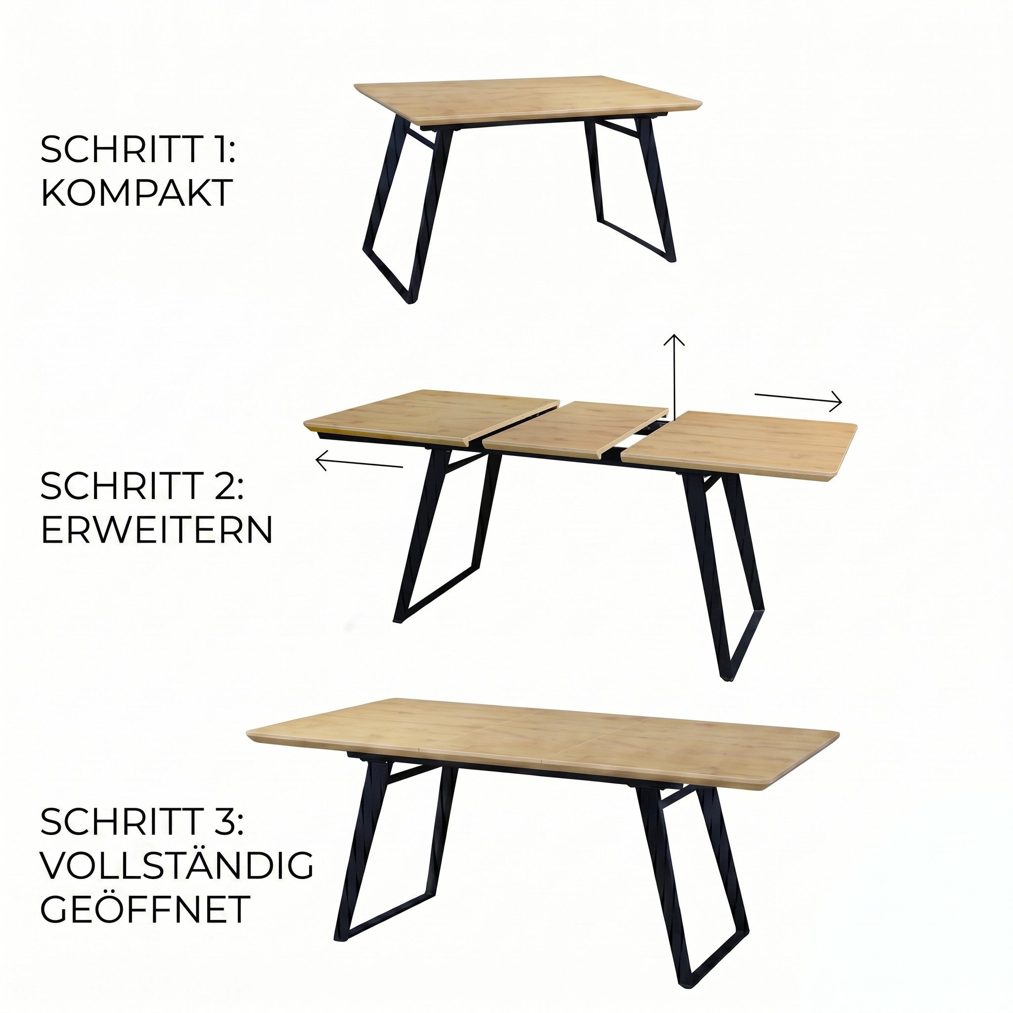 Jiexi Esstisch Esstisch ausziehbar 130-170cm MDF-Platte Eiche mit Metallgestell